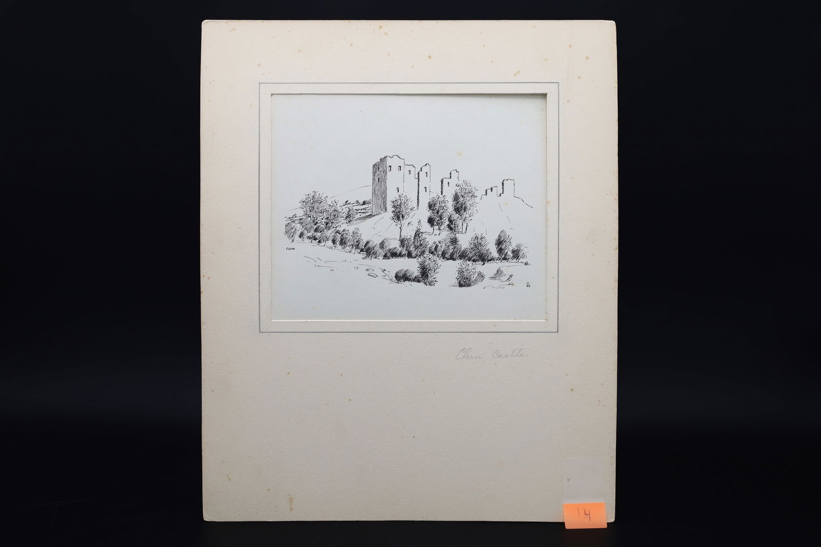 Vintage 1930s British Ink On Paper Landscape Drawing, An Original Art Painting By Walter M Keesey: Medieval Castle Ruins At Clun. Clun Castle Is A Medieval Ruined Castle In Clun, Shropshire, England. Clun Castle Was Established By The Norman Lord Robert De Say After The Norman Invasion Of England A