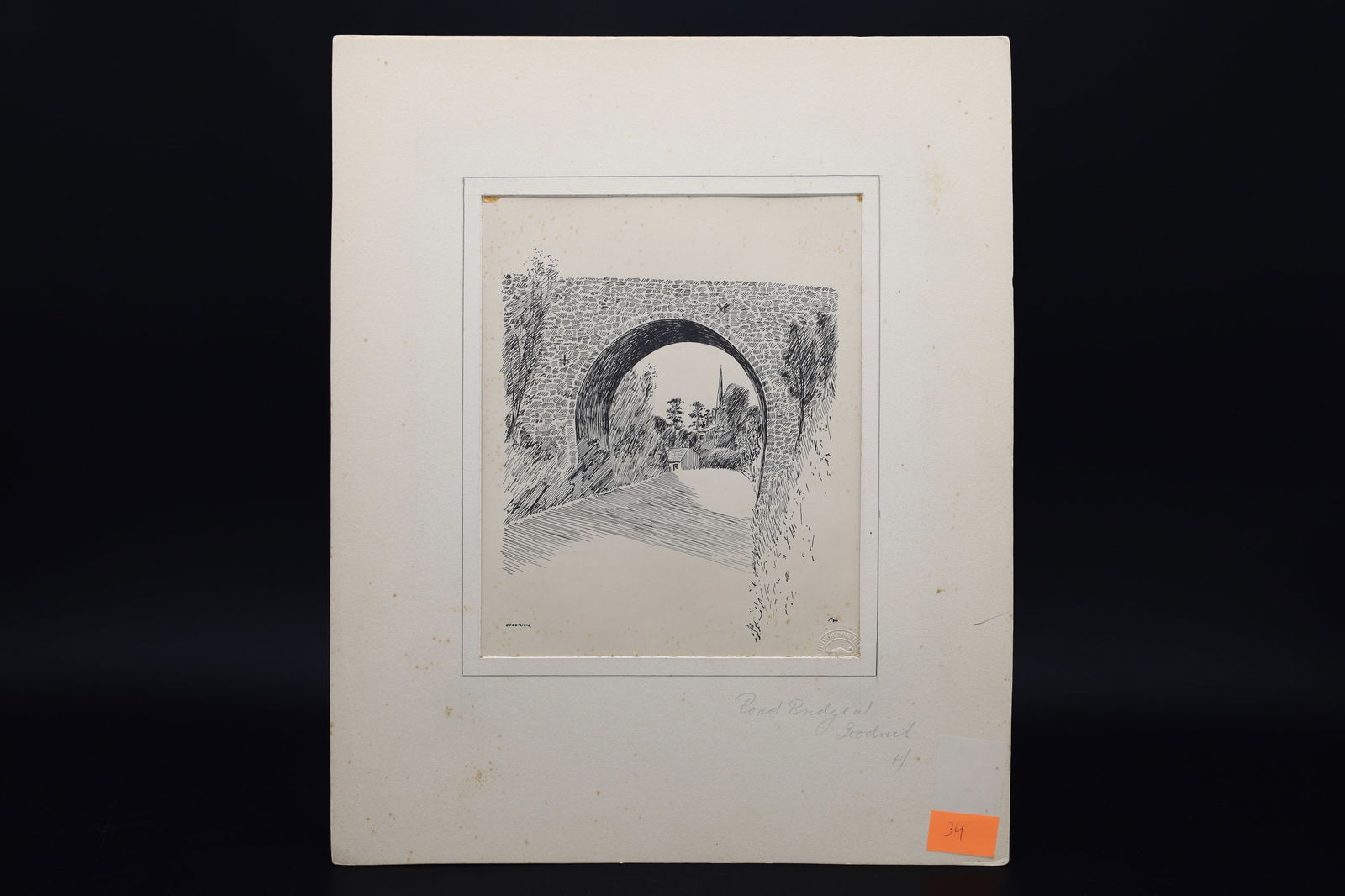 Vintage 1930s British Ink On Paper Landscape Drawing, An Original Art Painting By Walter M Keesey: Goodrich, Road Bridge at Goodrich Herefordshire. Ross-on-Wye, UK. An Act Of Parliament In May 1825, Allowed For The Building Of A Road Bridge Over The River Wye At The Hamlet Now Called Kerne Bridge B