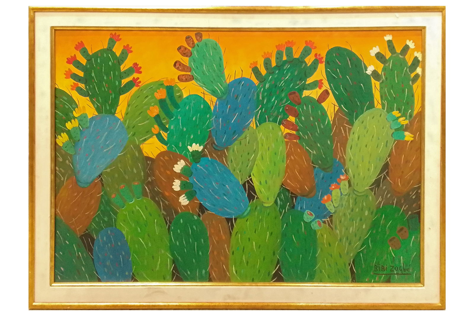 Bibi Zogbe, Lebanese Argentina 1960s Modernist Art Painting On Board, CACTUS, Signed And Framed (1 of 5)