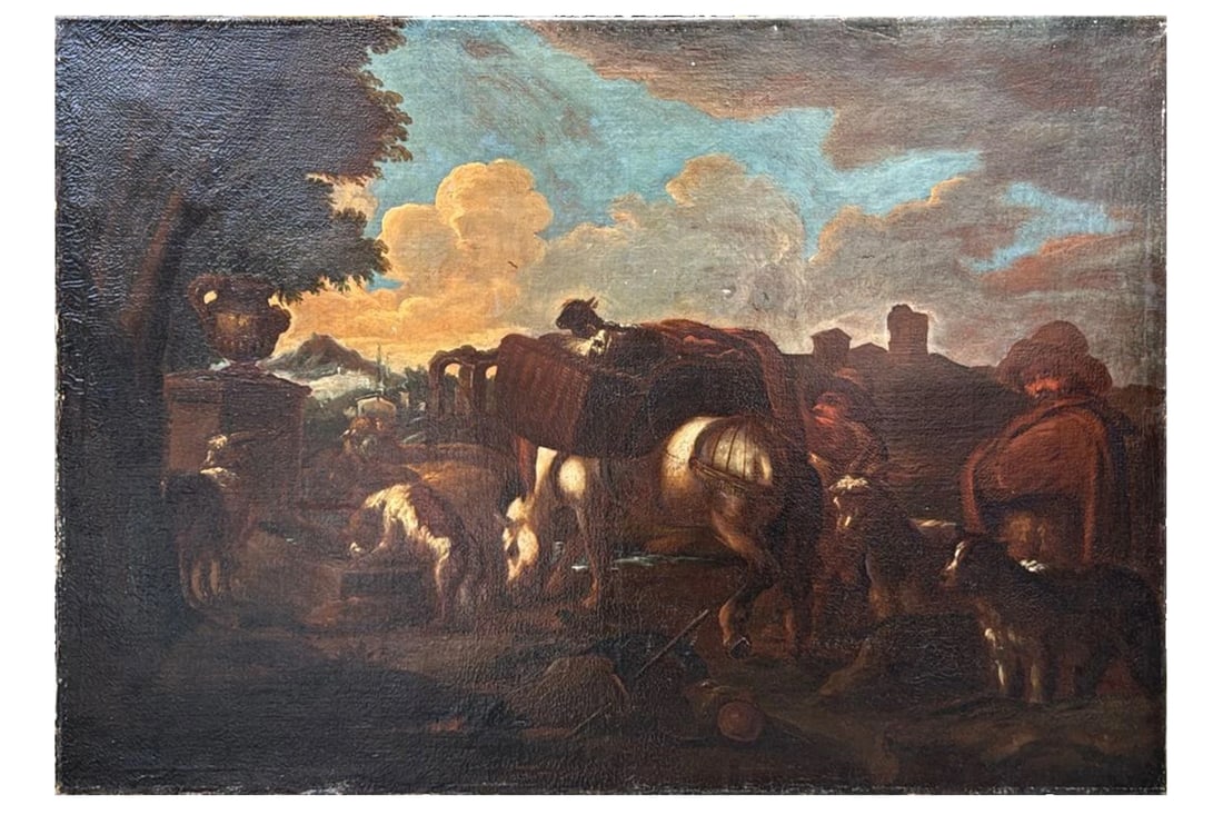 Antique Late 17th Century Large Oil Painting On Canvas Attr To Philipp Peter Roos, Road Near Naples (1 of 4)