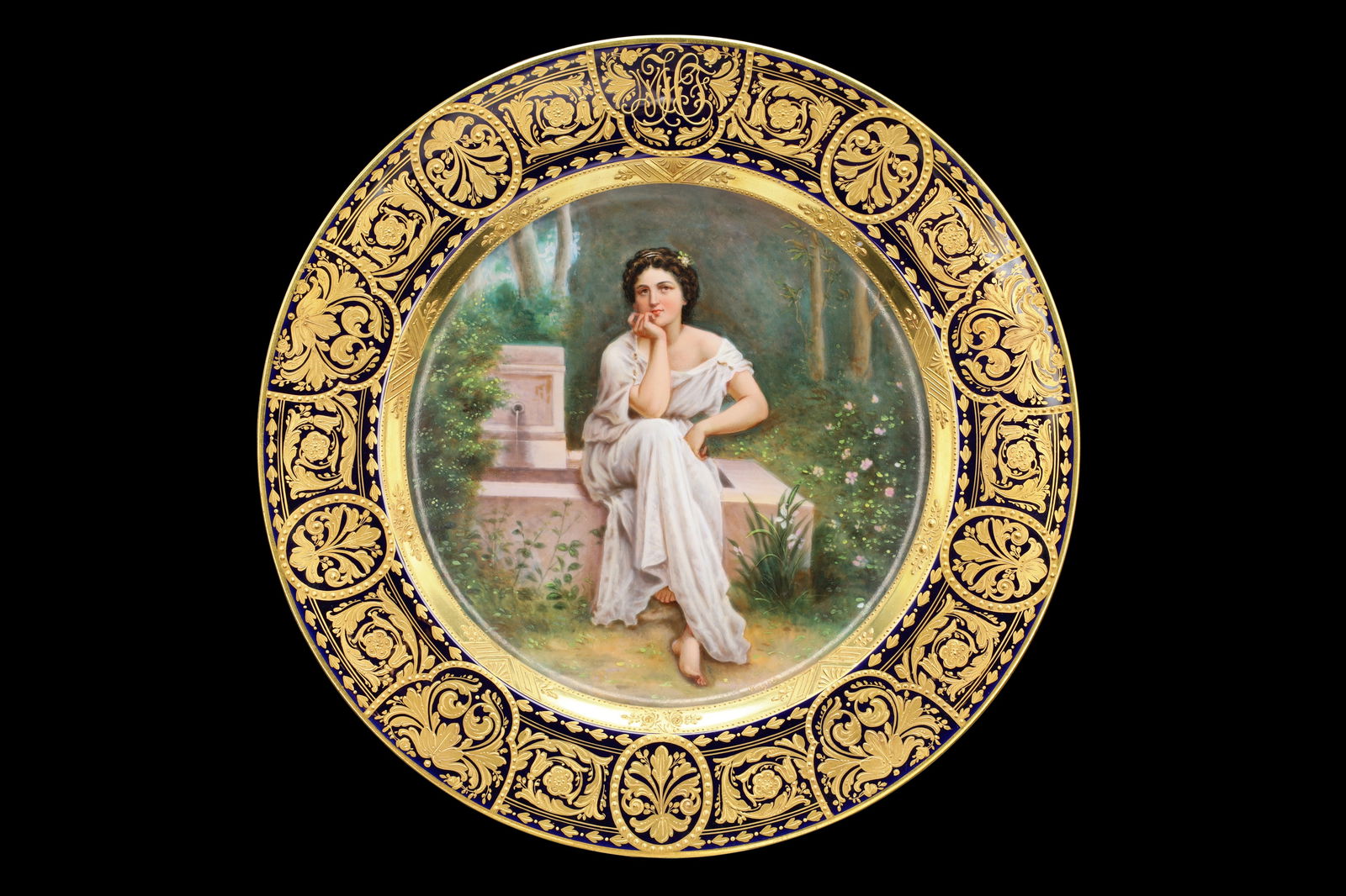 Longing, A Royal Vienna Porcelain Cabinet Plate, Gold Gilt And Hand Painted Female Portrait Art: 19th Century Decorative European Arts And Crafts, Neoclassic Style With Early Art Nouveau Influences. Longing, A Royal Vienna Porcelain Cabinet Plate, Gold Gilt And Hand Painted Female Portrait Art. D