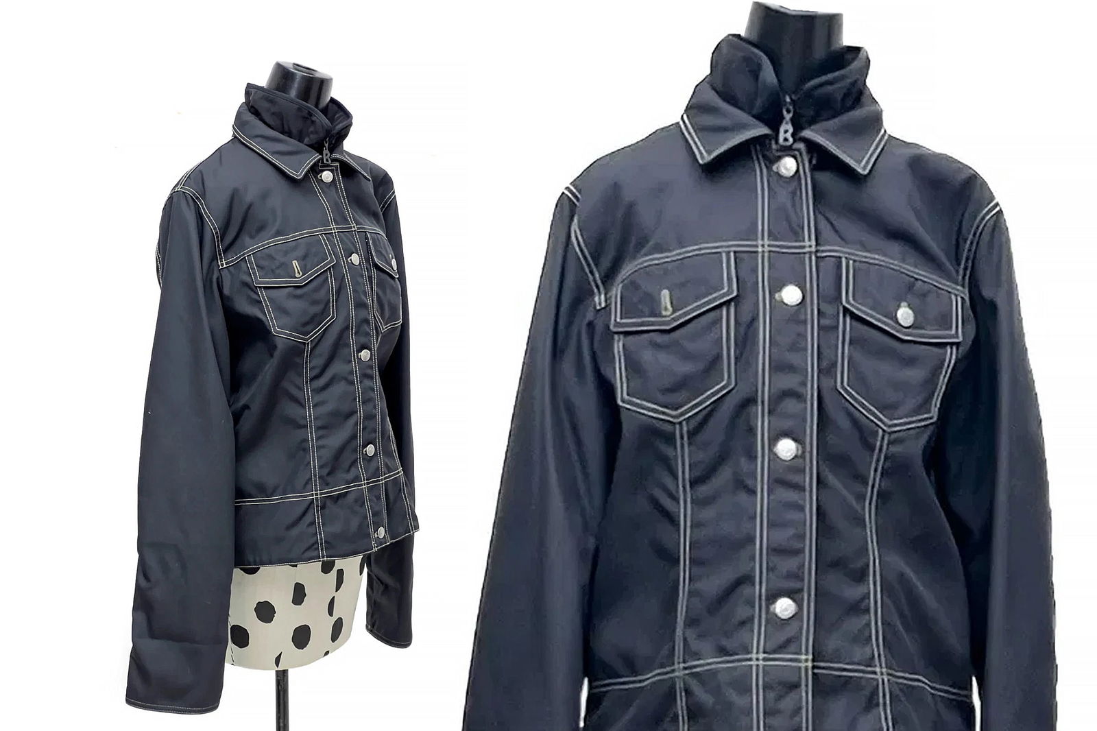 Vintage Bogner Outerwear Denim Jacket Size 12, With Embroidered Tiger Detail On Shoulder At Back: Vintage Bogner Outerwear Denim Jacket Size 12, With Embroidered Tiger Detail On Shoulder At Back. 100% nylon, Made In USA. Provenance: From the Estate of Ilon Specht, NYC. Sold As Is, As Pictured. Sho