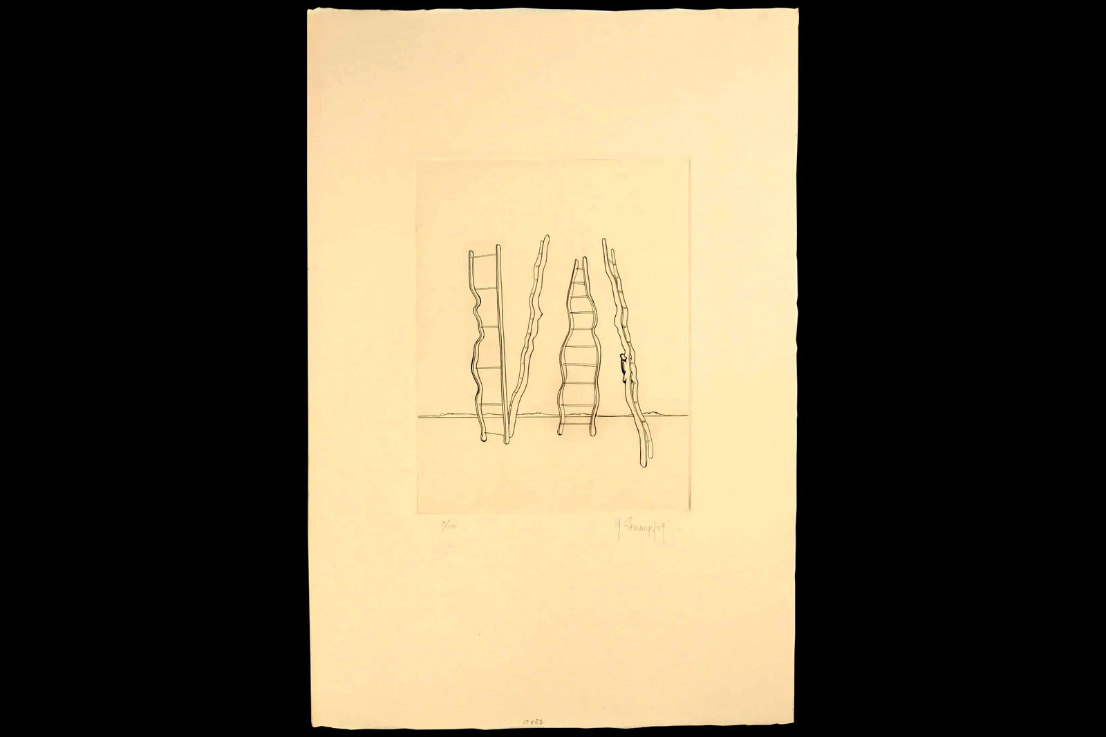 George Stuepfig, American Born Artist, Engraving Etching On Wove Paper, Surrealist Contemporary Art: George Stuepfig, American Artist, Engraving Etching On Wove Paper. Surrealist Stairs Ladders, Contemporary Art, Numbered Signed With Pencil. This Is An Etching By Artist George Stuepfig, son of famed