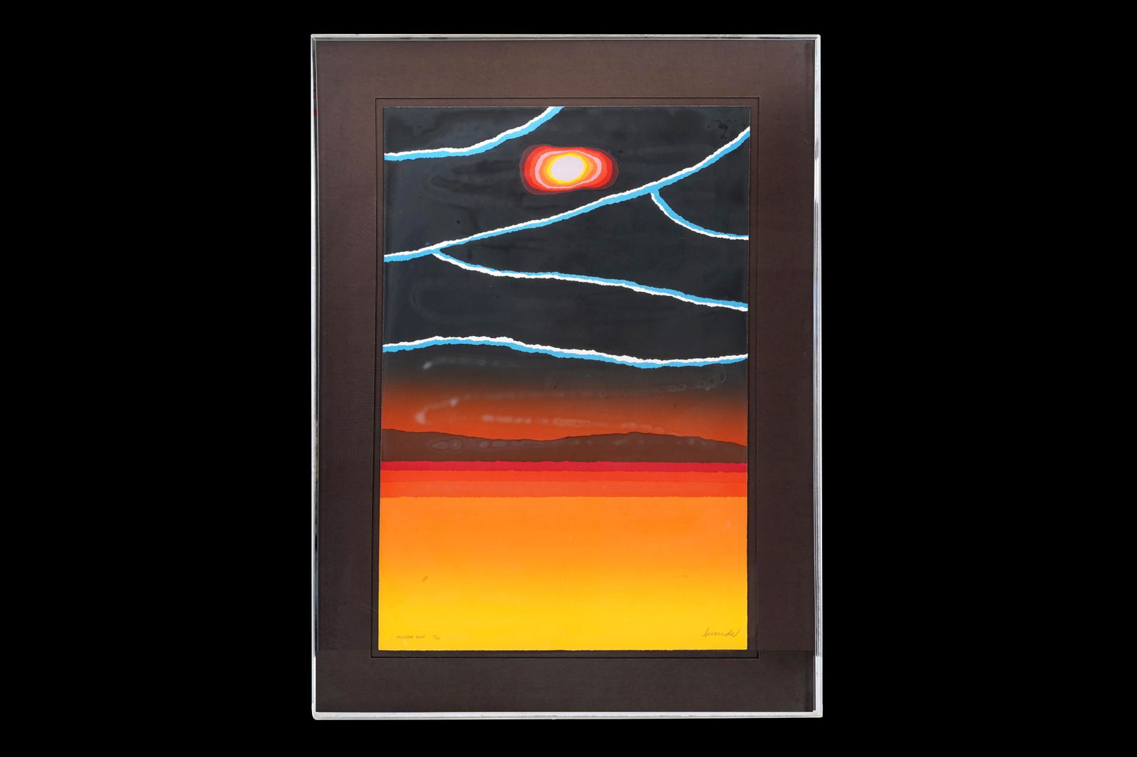 Arthur Secunda, Abstract American Art, Limited Edition Color Lithograph, Arlesienne Night 1982: AMERICAN COLOR LITHOGRAPH NIGHT BY ARTHUR SECUNDA SIGNED. Arthur Secunda, American, born 1927, limited edition color lithograph on paper, Arlesienne Night, 1982. Signed in pencil and impress with a st