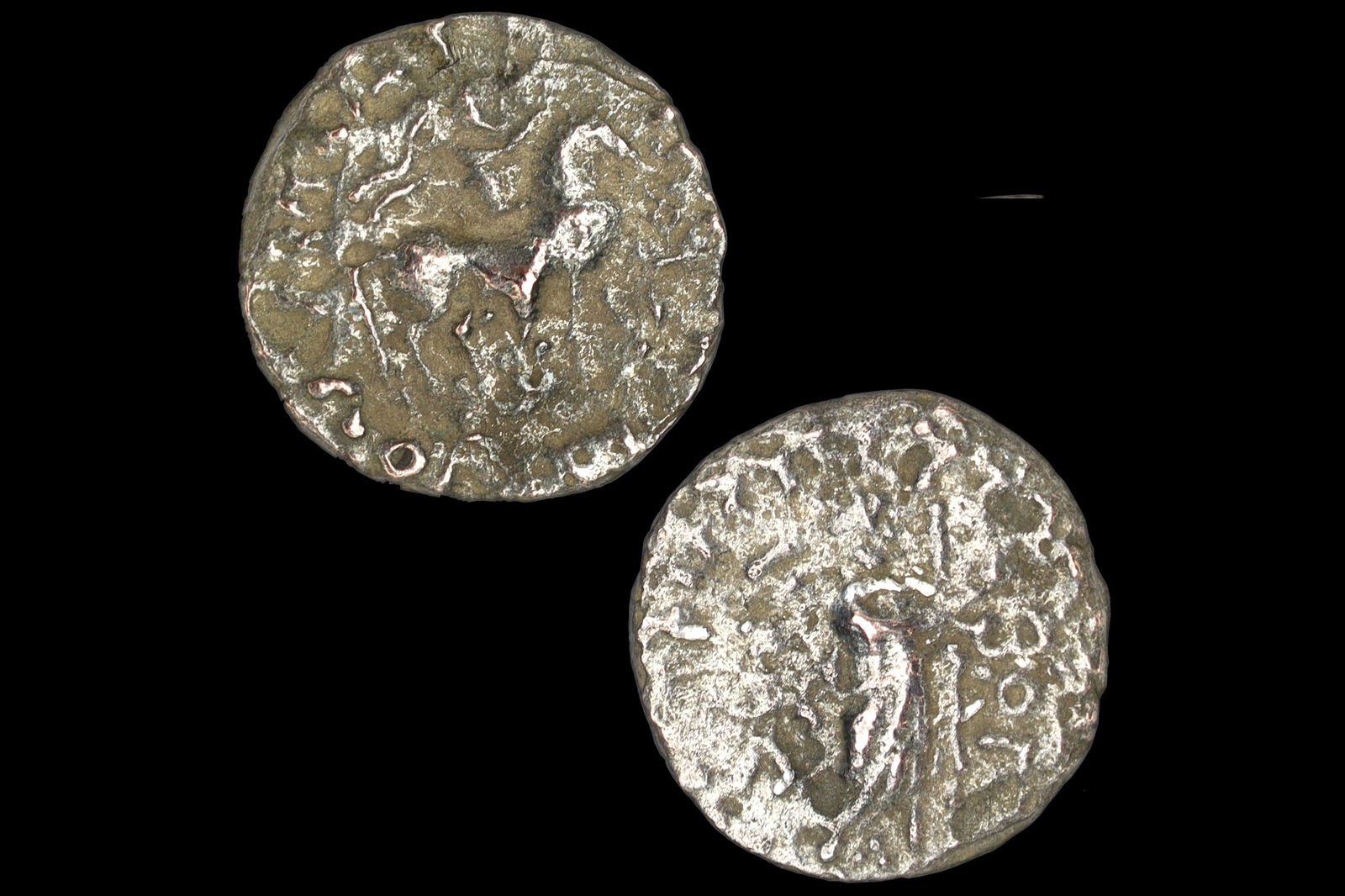 Ancient Bachtrian Asia. A 1st Century BCE Billon Coin, Hellenistic Indo Scythian Kingdom Azes II: Diameter Variable Between 19mm Up To 24mm. Ancient 1st Century BCE Bactria Asia. Small Billon Coin From The Indo Scythian Kingdom Azes II, 35 BCE To 12 BCE. Antiquities, Numismatics And Collectibles.