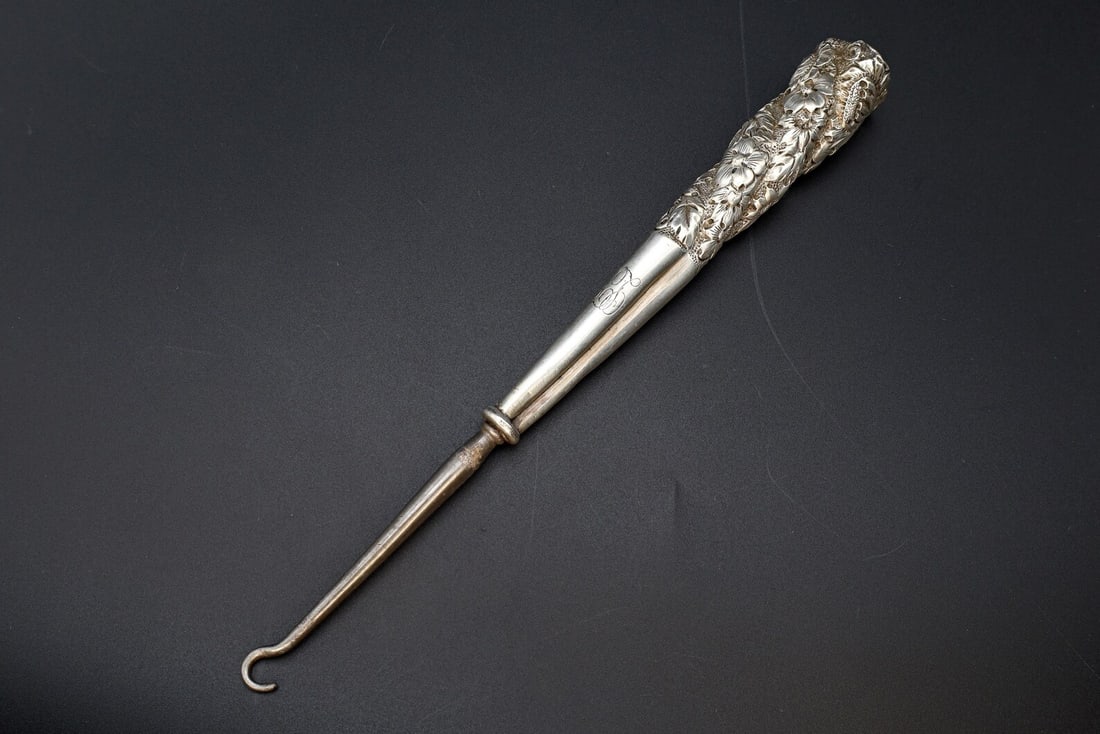 Antique 1890s Button Hook, Art Nouveau Style, American Sterling Silver, Victorian Era Dressing Tools (1 of 4)