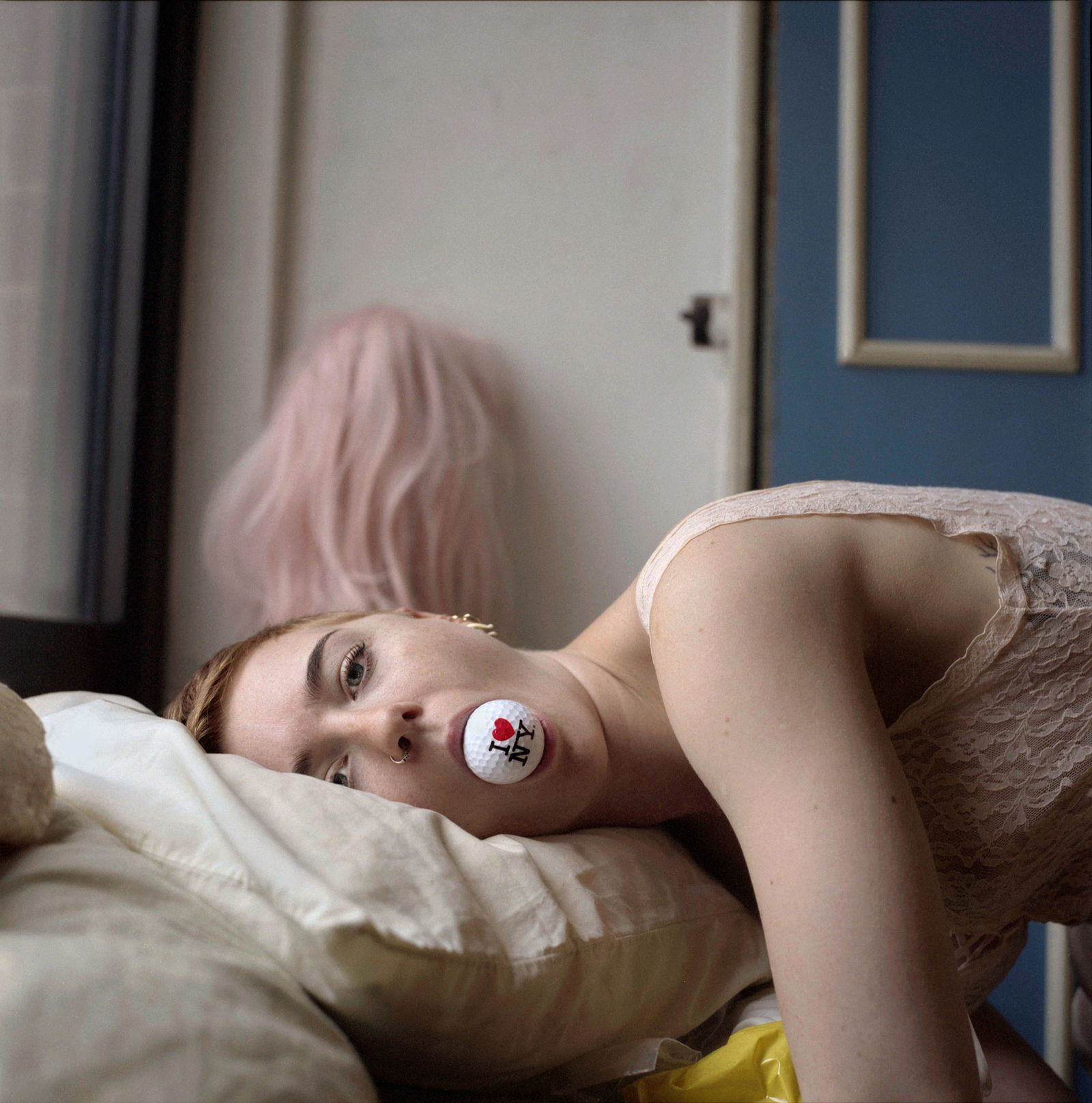 New York, Hasselblad Photo Print 24 x 24 inches, Signed, Israeli Contemporary Artist Naama Sarid: Title: Kick And Scream And Play. ANIMAL COLLECTIVE. Manhattan, NYC, 2013. Hasselblad camera, 400iso color Film. Color Medium Format Analogue Photography, American Female Model, American Visual Poetry,