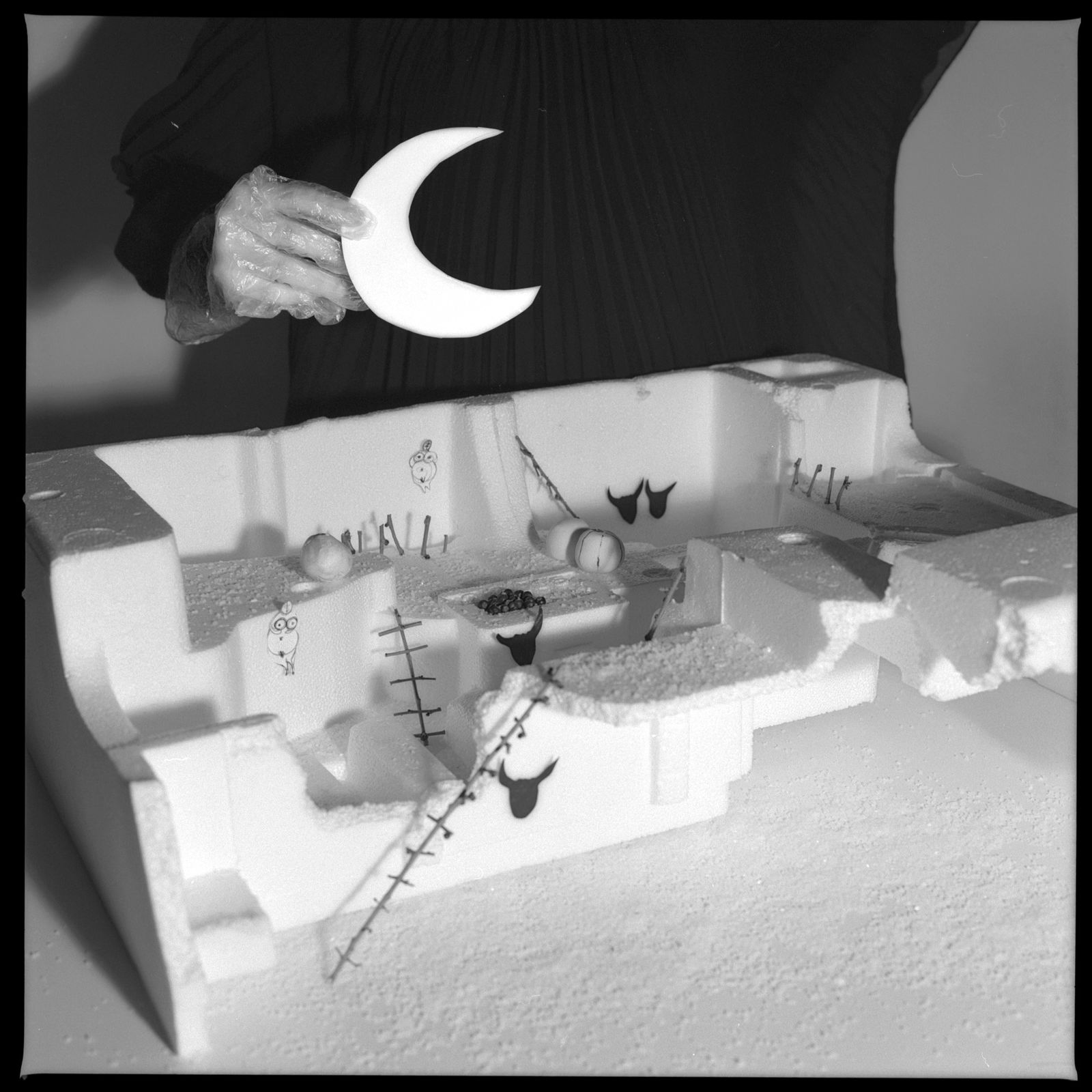 Catal Huyuk, Architecture, Hasselblad Film Photography Print 24 x 24 in, Cuban Artist Conrado Maleta: Catal Huyuk, New Moon At The Ancestral Sanctuary. Vintage Hasselblad 500C Camera, Medium Format Film 120, Ilford 100iso. High Resolution Scan, Art Prints, Numbered And Hand Signed. Dimensions 24 x 24