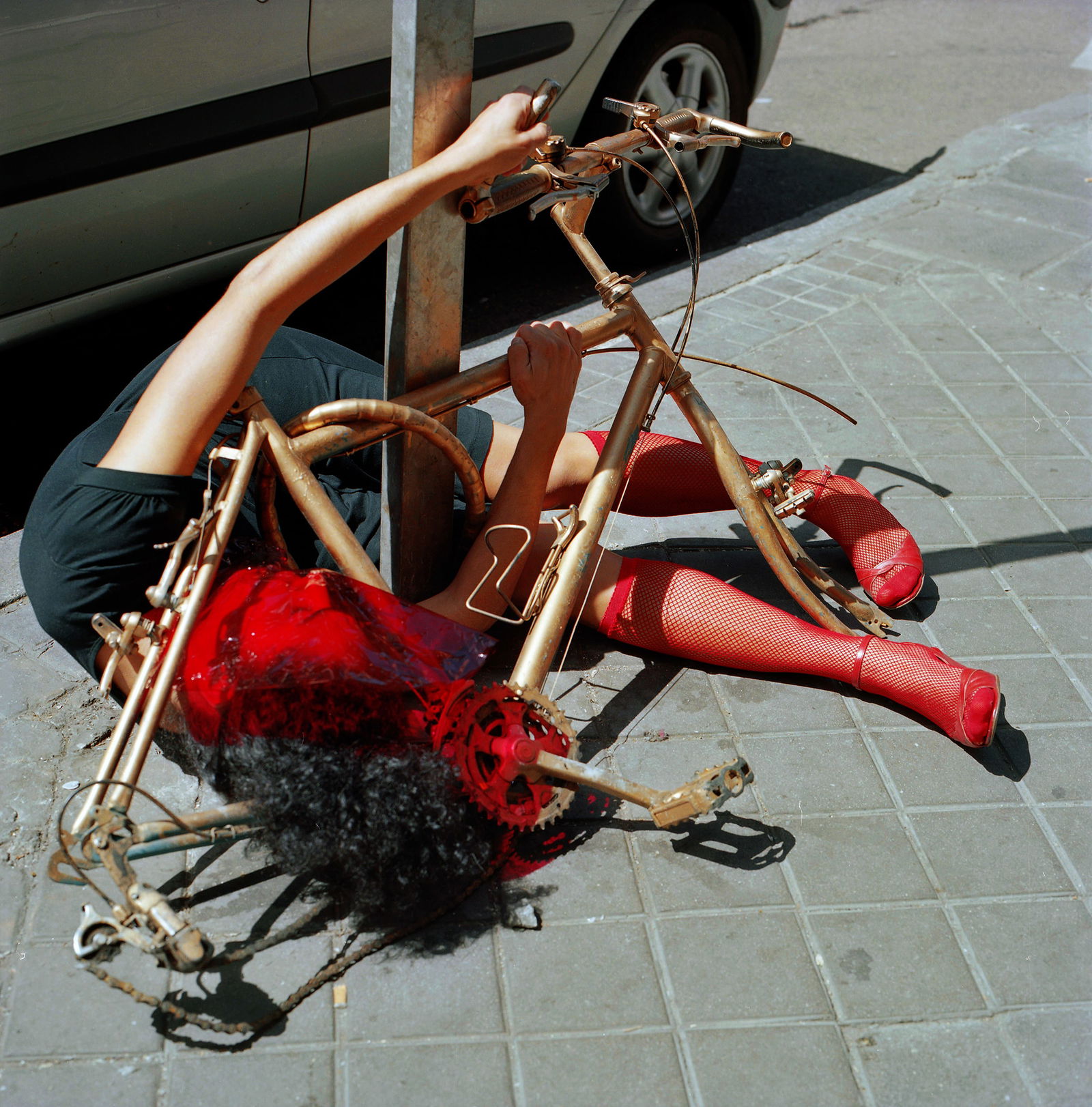 Madrid Spain, Hasselblad Photo Print 24 x 24 in, Signed, Israeli Contemporary Artist Naama Sarid: Title: Boredom. Manhattan, NYC, 2014. Hasselblad camera, Color Film. Color Medium Format Analogue Photography, American Female Model, American Visual Poetry, Contemporary Conceptual Israeli Art, New Y