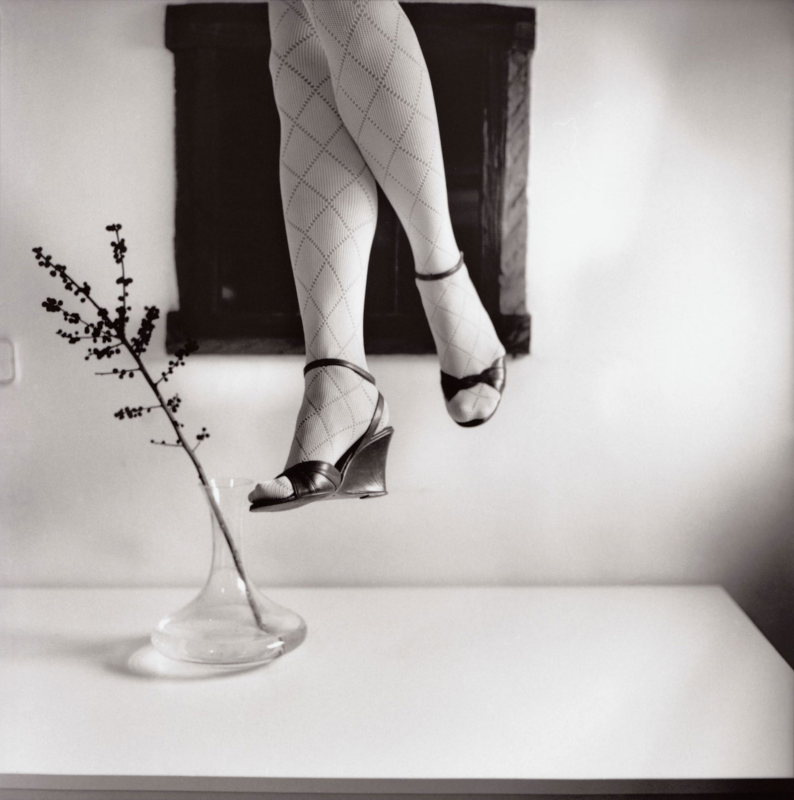 Madrid Spain, Hasselblad Photo Print 24 x 24 in, Signed, Israeli Contemporary Artist Naama Sarid: Title: Floating In Space. Madrid, Spain 2011. Hasselblad camera, black and white 400iso Film. B&W Medium Format Analogue Photography, Brazilian Female Model, Spanish Visual Poetry, Contemporary Concep