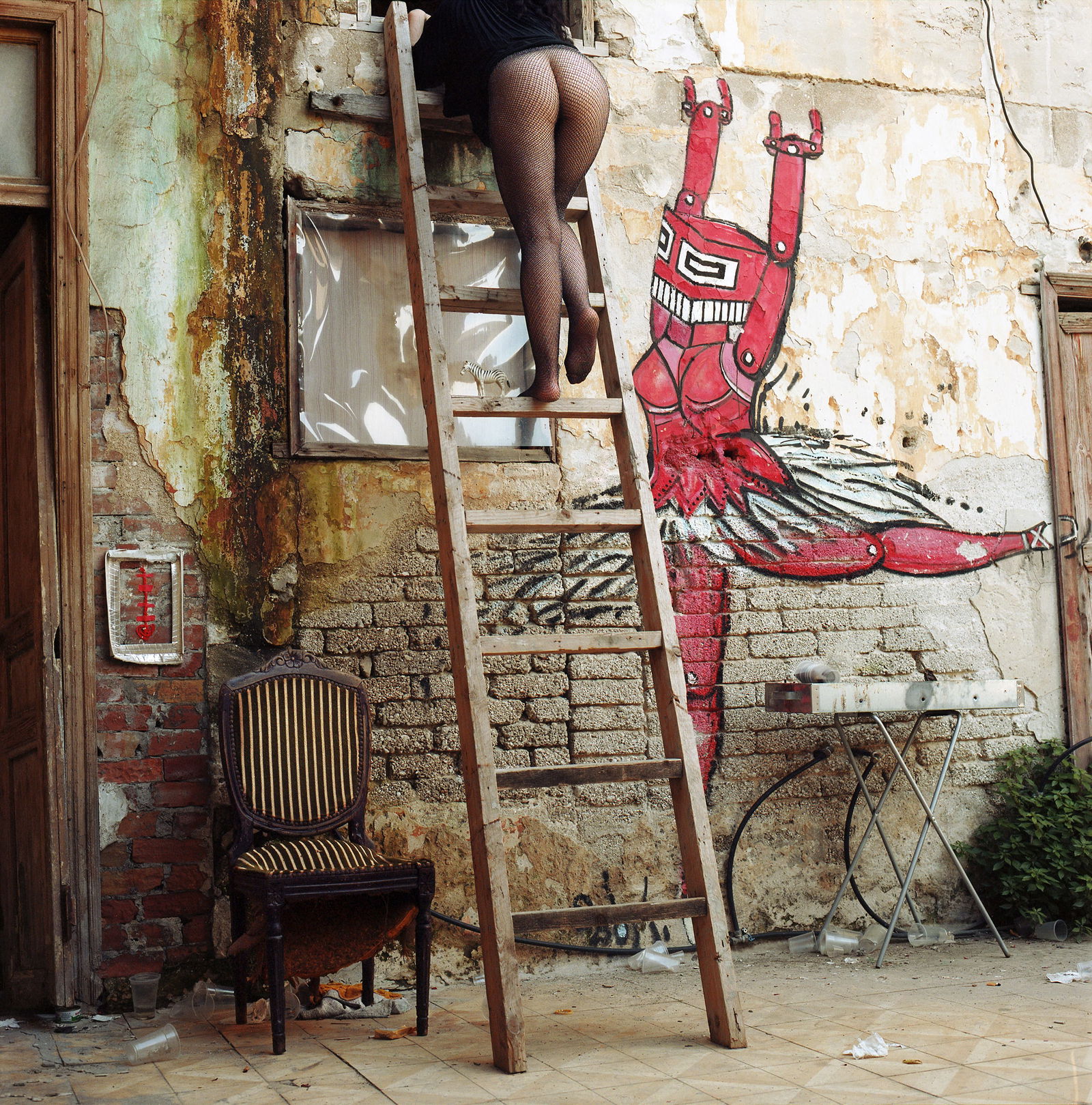 Jaffo, Tel Aviv, Hasselblad Photo Print 24 x 24 in, Signed, Israeli Contemporary Artist Naama Sarid: Title: Dancing In The Air Happy Spell Today Tomorrow Who Knows. Morhardt Carmen Mencita Monoi Angel. The Palace, Jaffa, Israel 2012. Hasselblad camera, 160iso Color Film. Color Medium Format Analogue