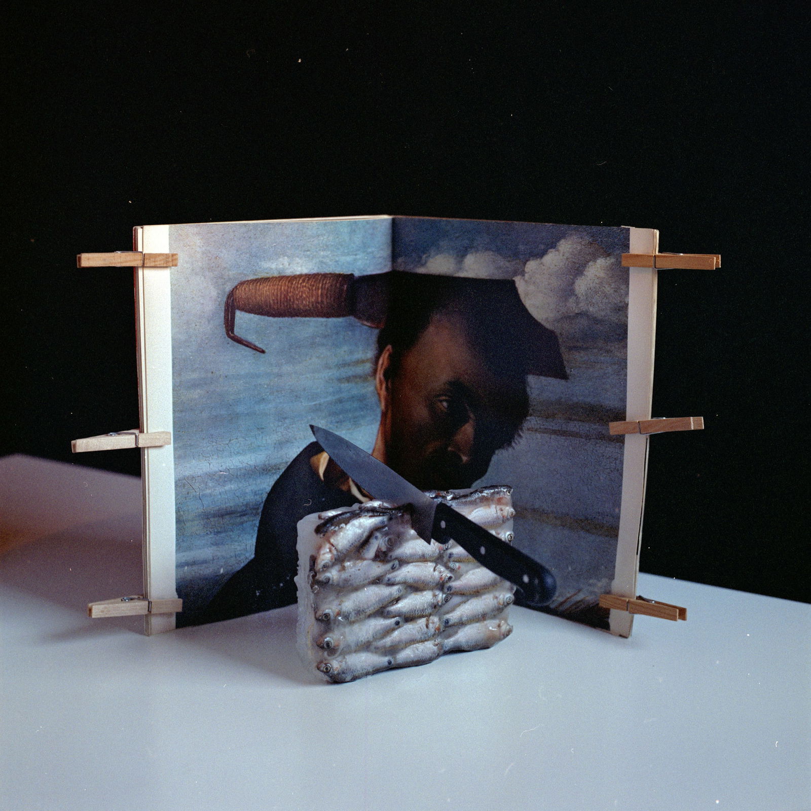 Spanish Still Life, Hasselblad Analogue Photography Print 24 x 24 in, Cuban Artist Conrado Maleta: Tittle: Saint Peter Martyr And The Heraldic Messiah, Still Life Photography From A Bizarre Cabinet of Curiosities, Madrid Spain 2009. Color Medium Format Analogue Photo Prints. Neo Baroque Visual Poet