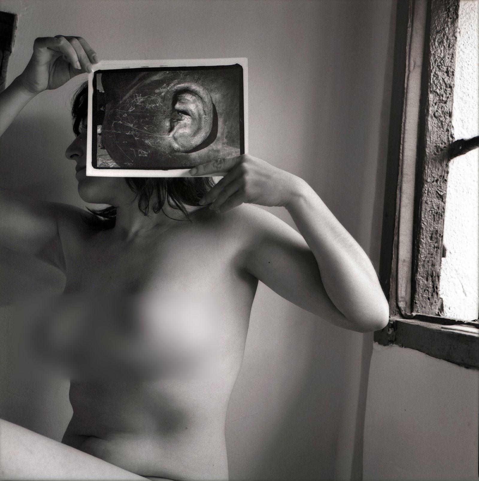 Madrid Spain, Hasselblad Photo Print 24 x 24 in, Signed, Israeli Contemporary Artist Naama Sarid: Title: Untitled. Madrid, Spain 2011. Hasselblad camera, 400iso black and white Film. B&W Medium Format Analogue Photography, Spanish Female Model, Spanish Visual Poetry, Contemporary Conceptual Israel