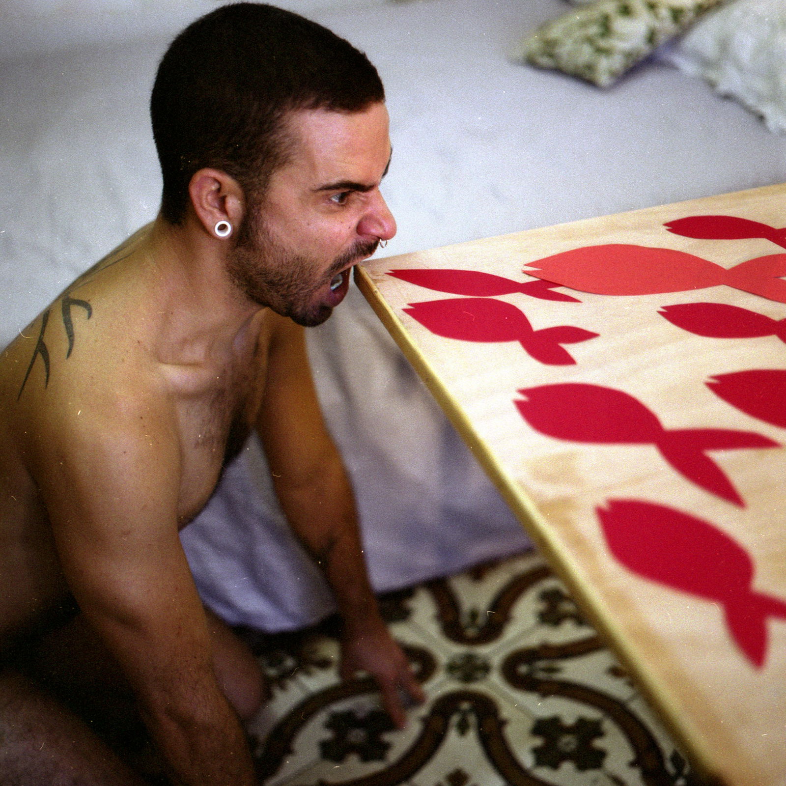 Tel Aviv, Israel, Hasselblad Analogue Photography Print 24 x 24 in, Cuban Artist Conrado Maleta: Title: Expression Of Desire, Male Nude. Tel Aviv, Israel, 2011. Color Medium Format Analogue Photography, Middle East Visual Poetry. Contemporary Conceptual Cuban Art, Arte Cubano Contemporaneo. Vinta