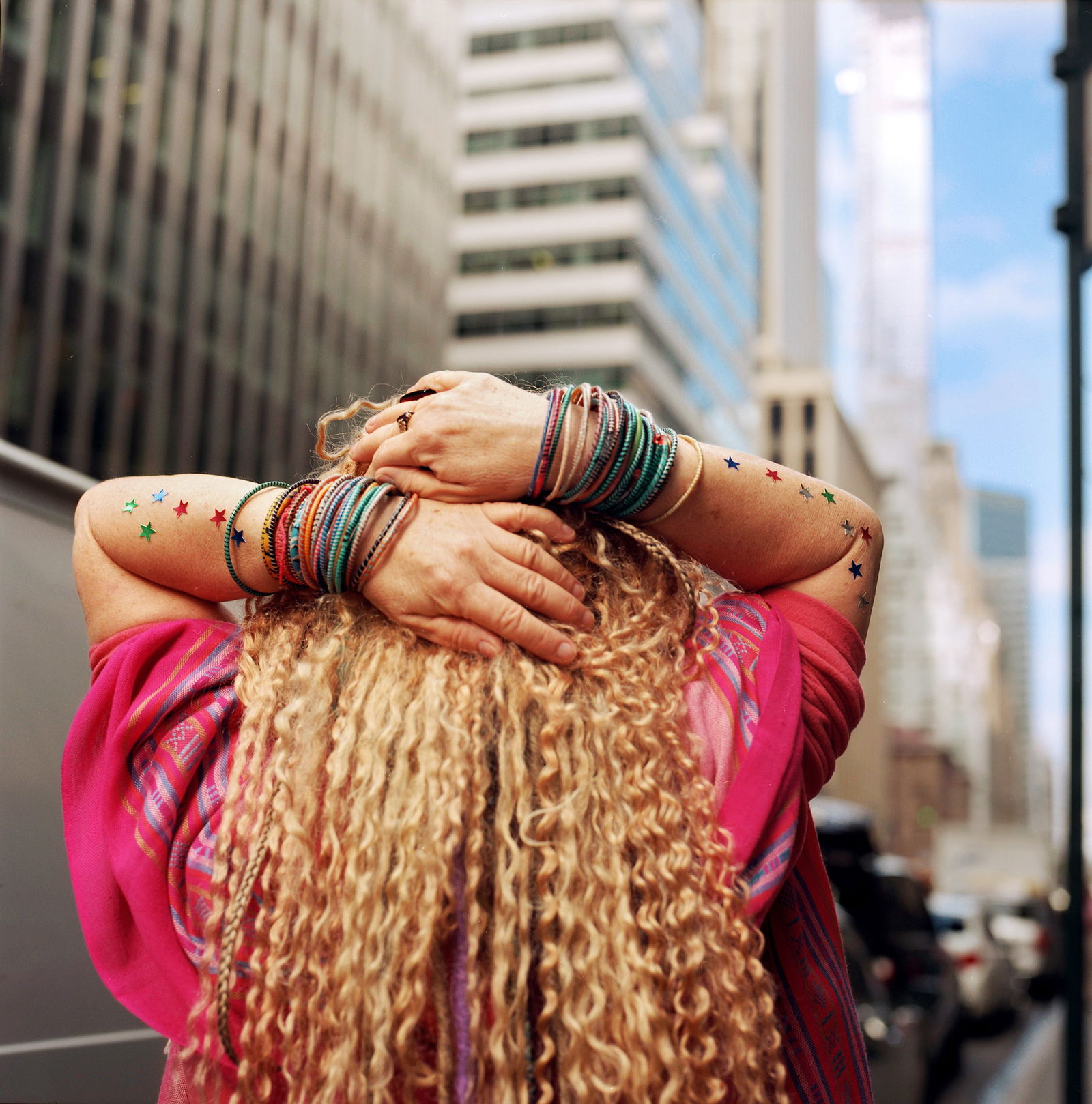 Manhattan NYC, Hasselblad Photo Print 24 x 24 in, Signed, Israeli Contemporary Artist Naama Sarid: Title: Perception. Manhattan, NYC, 2014. Hasselblad camera, color Film. Color Medium Format Analogue Photography, Israeli Female Model, American Visual Poetry, Contemporary Conceptual Israeli Art, New