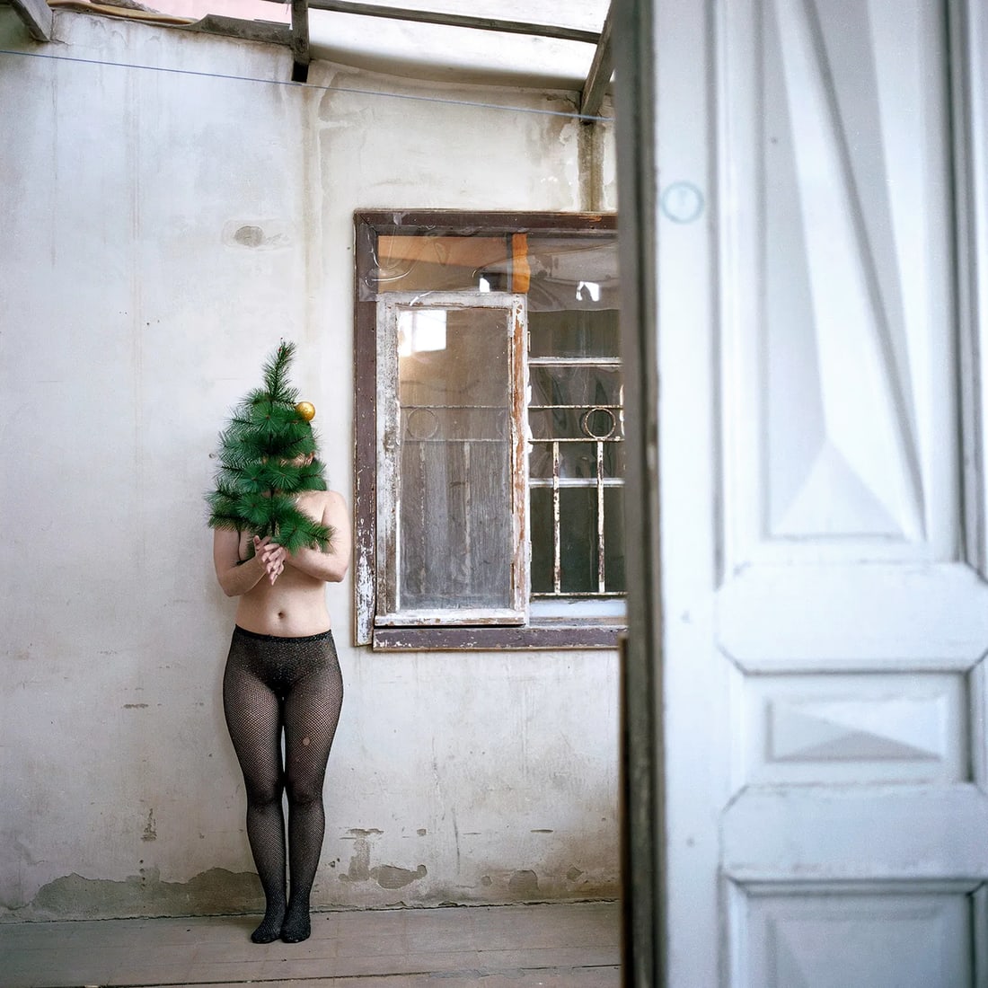 Tel Aviv, Hasselblad Photo Print 24 x 24 inches, Signed, Israeli Contemporary Artist Naama Sarid: Title: The Age Of Plastic. The Palace, Jaffa, Israel 2012. Hasselblad Camera, Portra 160iso Color Film. Color Medium Format Analogue Photography, Israeli Female Model, nude portrait, Middle Eastern Vi