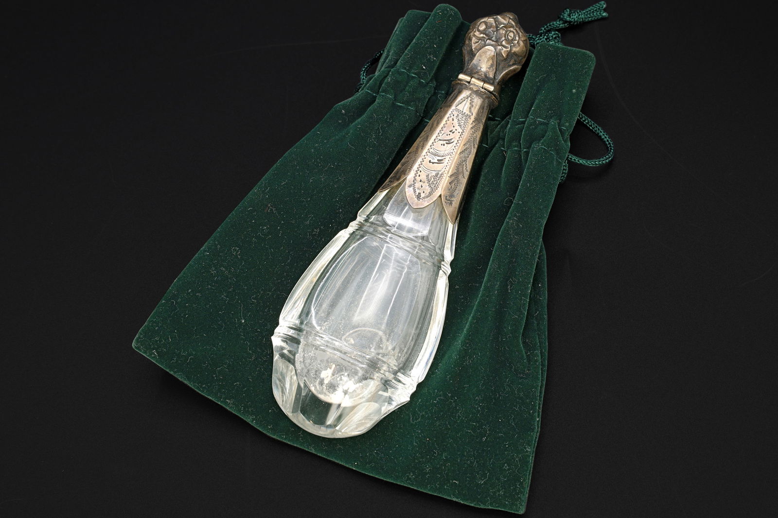Dutch 19th Century Victorian Lay Down Perfume Bottle, Carved Crystal And Continental 835 Silver (1 of 6)