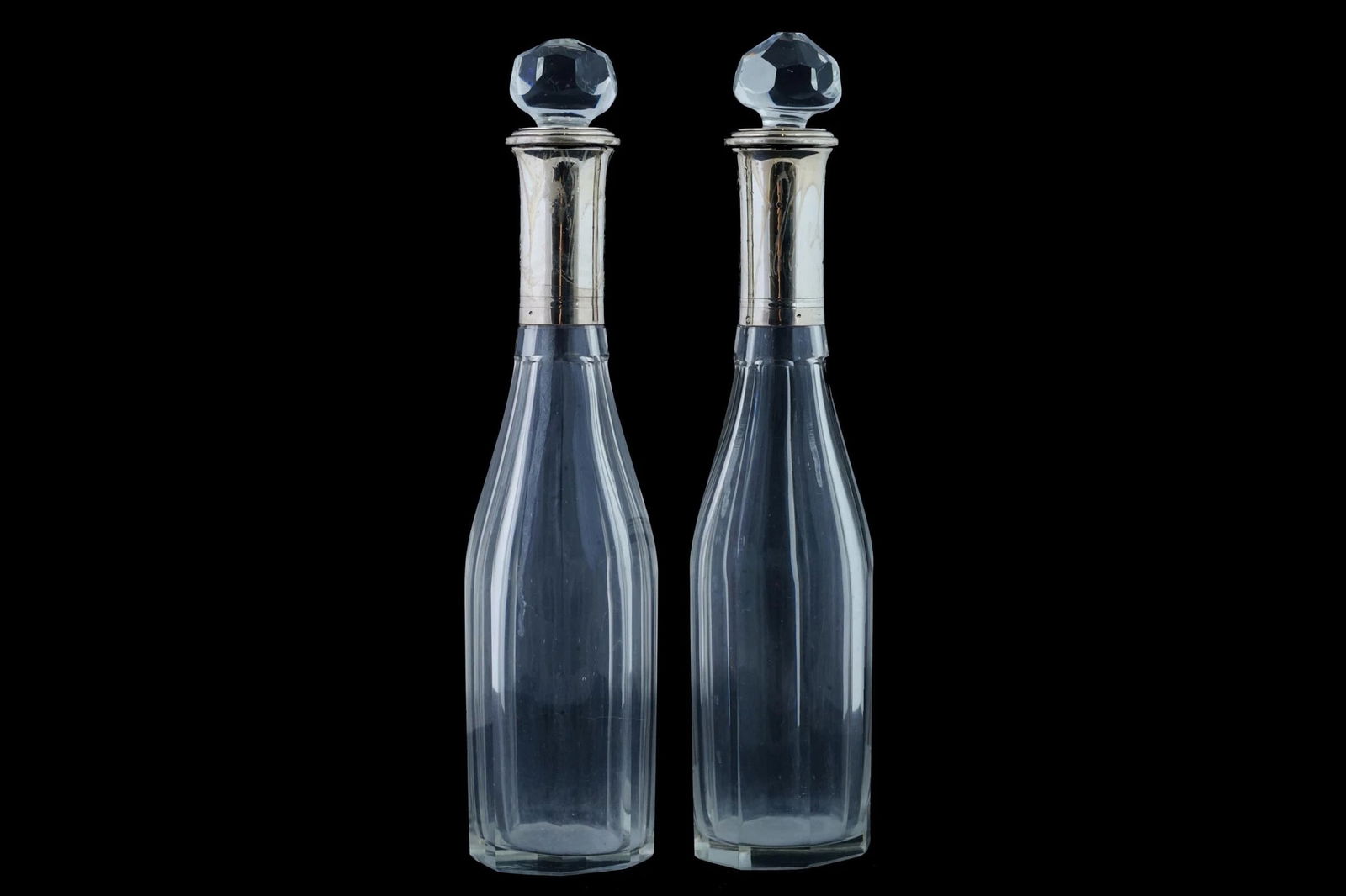 Antique Victorian Era Glass Decanters With Silver Neck, French Hallmarks, Late 19th Century Barware (1 of 9)