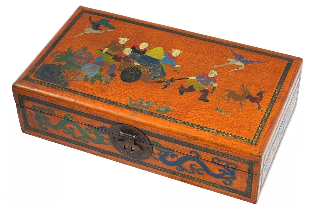 Antique Early 20th Century, Chinese Republic Period, Happy Children Lacquered Wooden Jewelry Box (1 of 7)