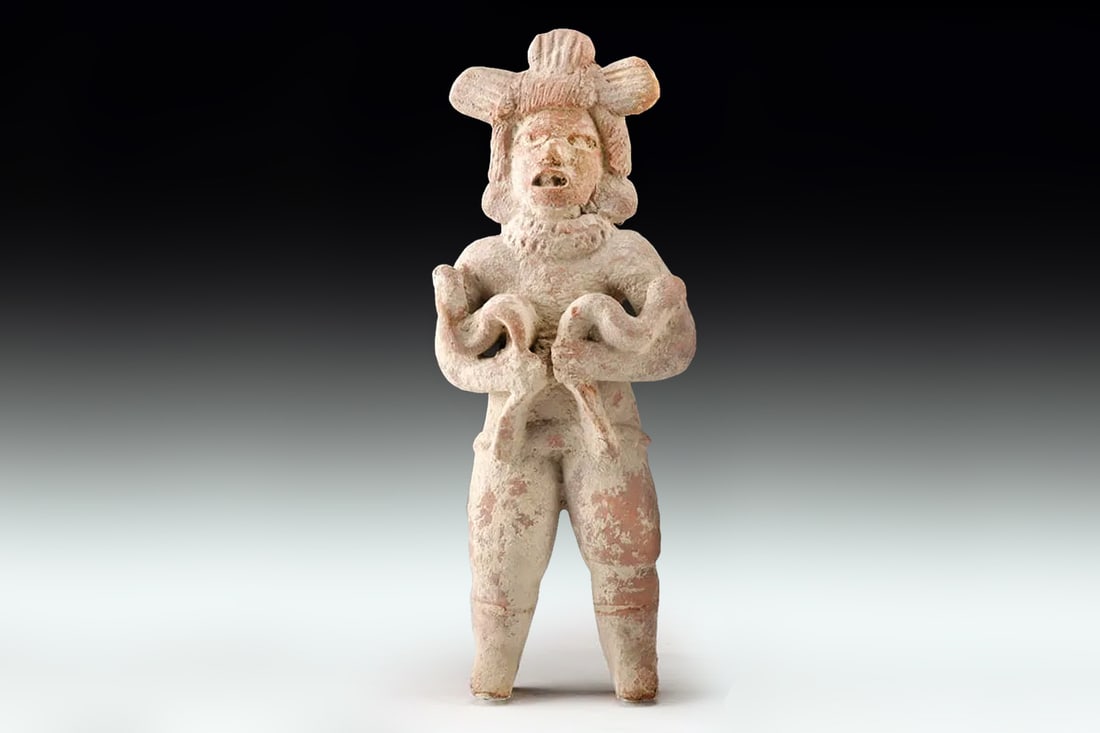 Ancient Pre Columbian Xochipala Culture Formative Period Figure, Snake Dancer, 1000 BCE to 250 AD (1 of 2)