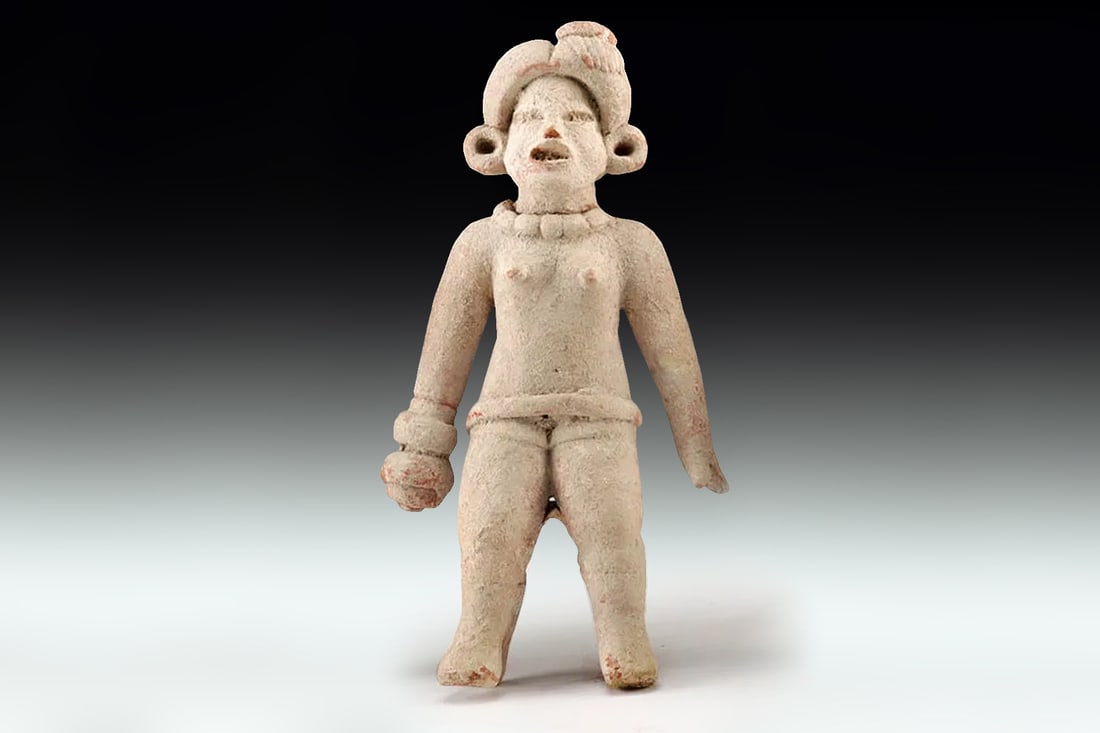 Pre Columbian Xochipala Culture Formative Period Figure, Female Ballgame Player, Ca 1000 BCE, Mexico: Dimensions, Height 6.55 inches. All measurements are approximate.Provenance: private Colorado, USA collection; smallest: ex-private Los Angeles, California, USA collection; ex-major gallery, Beverly H