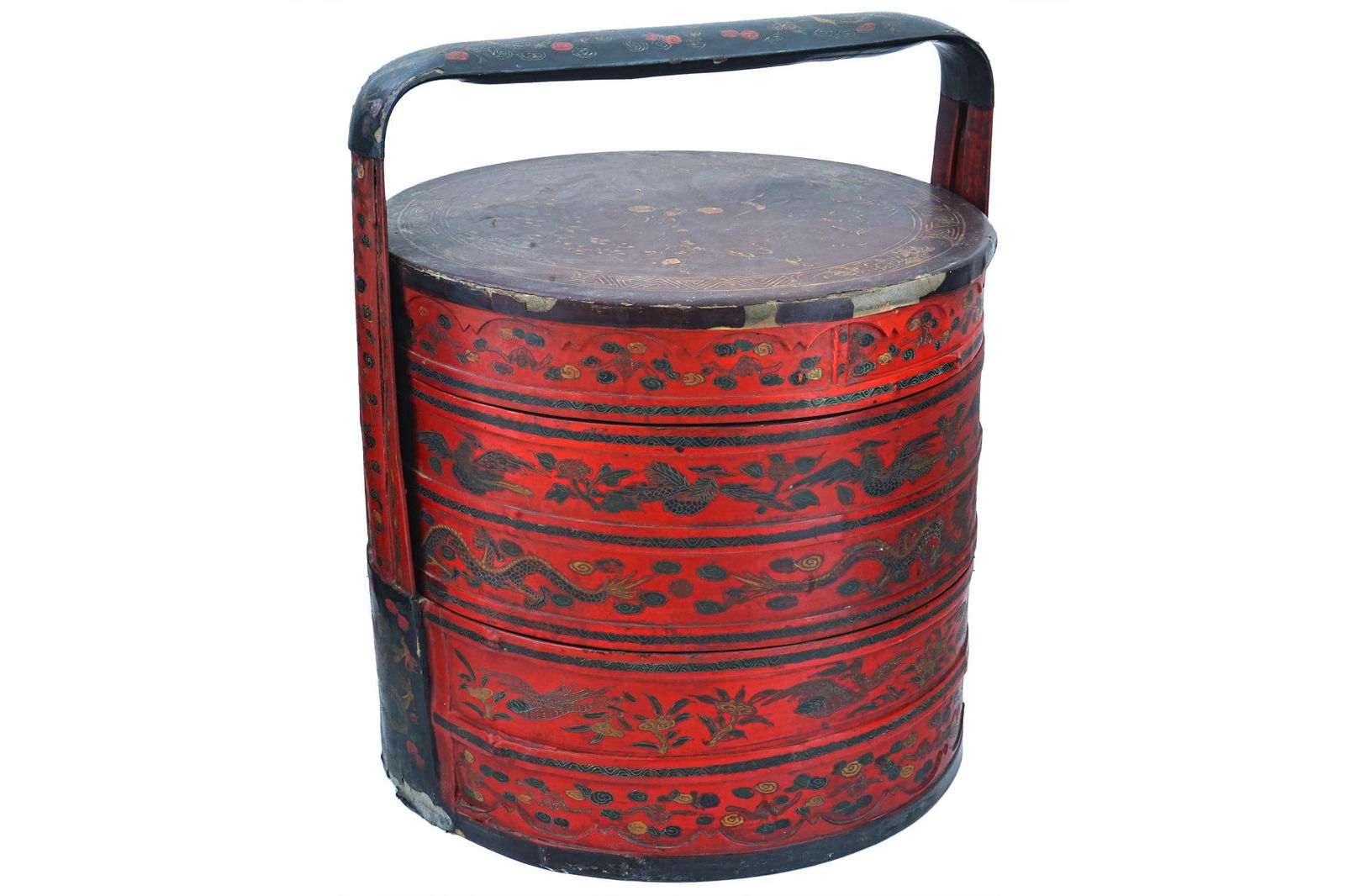 Antique Late 1800s Qing Dynasty Chinese Rice Bucket, Wooden Picnic Red Basket, Wedding Gifts, Hamper: Dimensions H 22.5 inches. L 17.5 x W 17.55 inches. All measurements are approximate. Item is in a antique condition with obvious signs of age and wear. Please refer to photos. ANTIQUE CHINESE QING RED