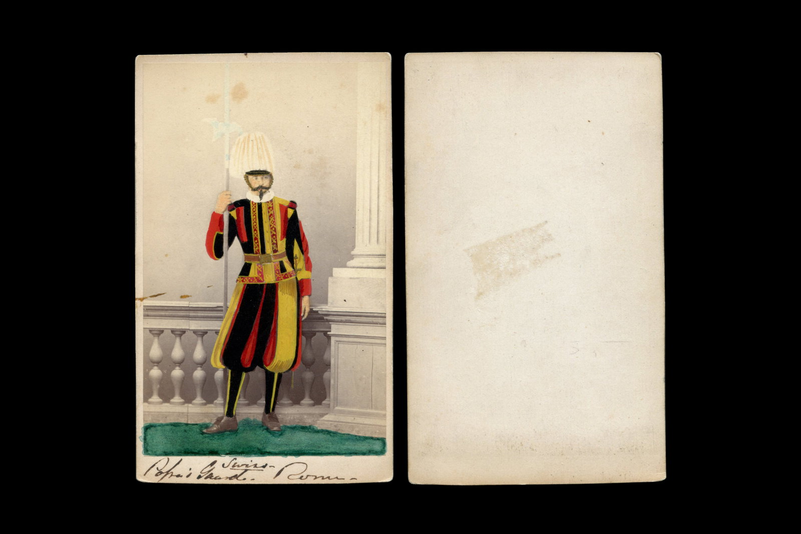 Italy 1870s, Hand Colored Carte De Visite With Swiss Guard, Vatican City, Rome Papal States Military: Dimensions: 2.5 x 4 inches. All measurements are approximate. Sold Exactly As Pictured. Antique 19th Century Photography Art, Italy 1860s Or 1870s, A Hand Colored Carte De Visite With A Swiss Guard, V
