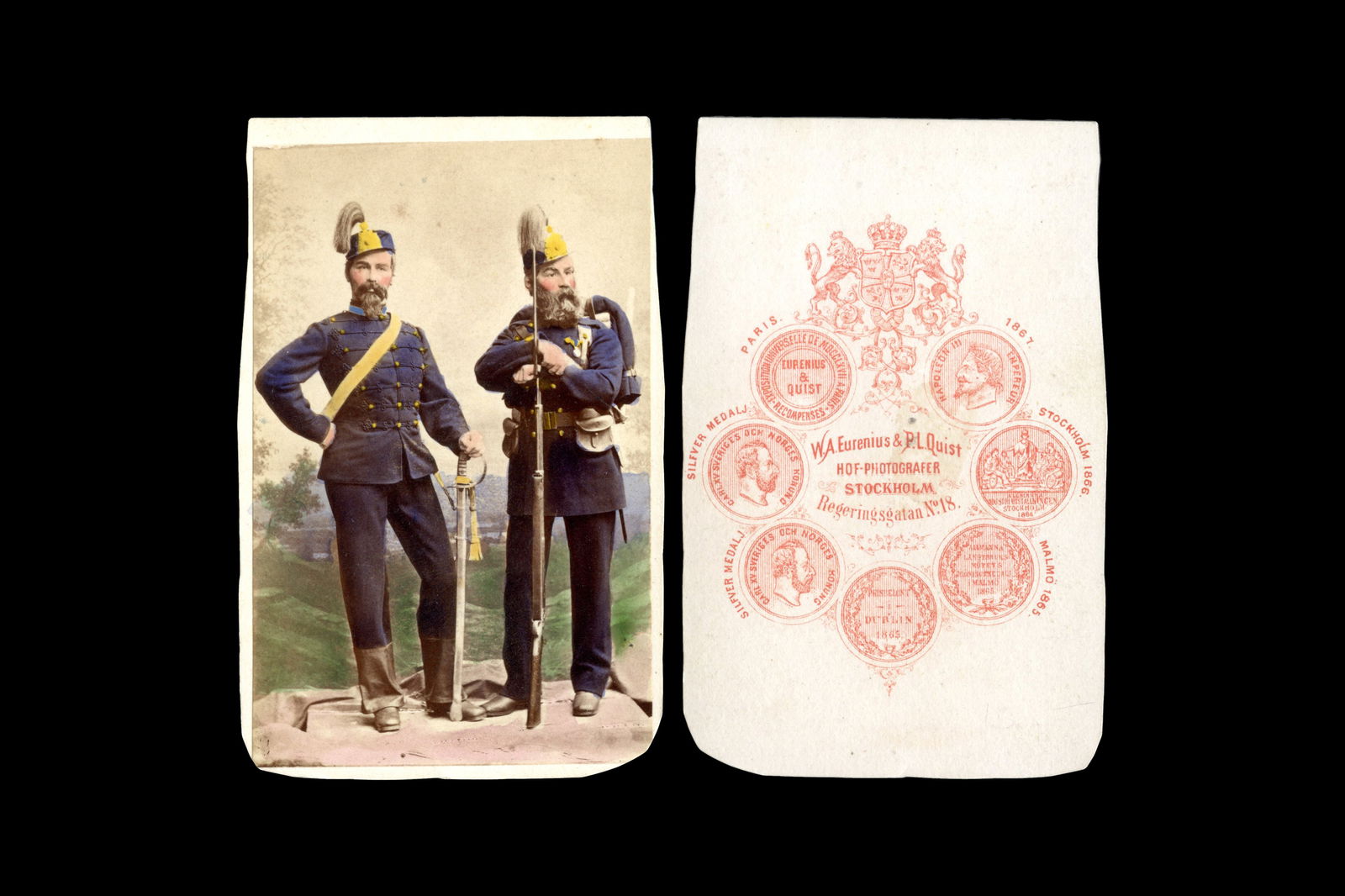 Antique 1870s Carte De Visite With Varmland Rifle Corps Soldier, Traditional Scandinavian Costumes: Dimensions: 2.5 x 3.9 inches. All measurements are approximate. Sold Exactly As Pictured. Antique 19th Century Eurenius & Quist, Stockholm Sweden Carte De Visite. 1860s Captain From Varmland Rifle Cor