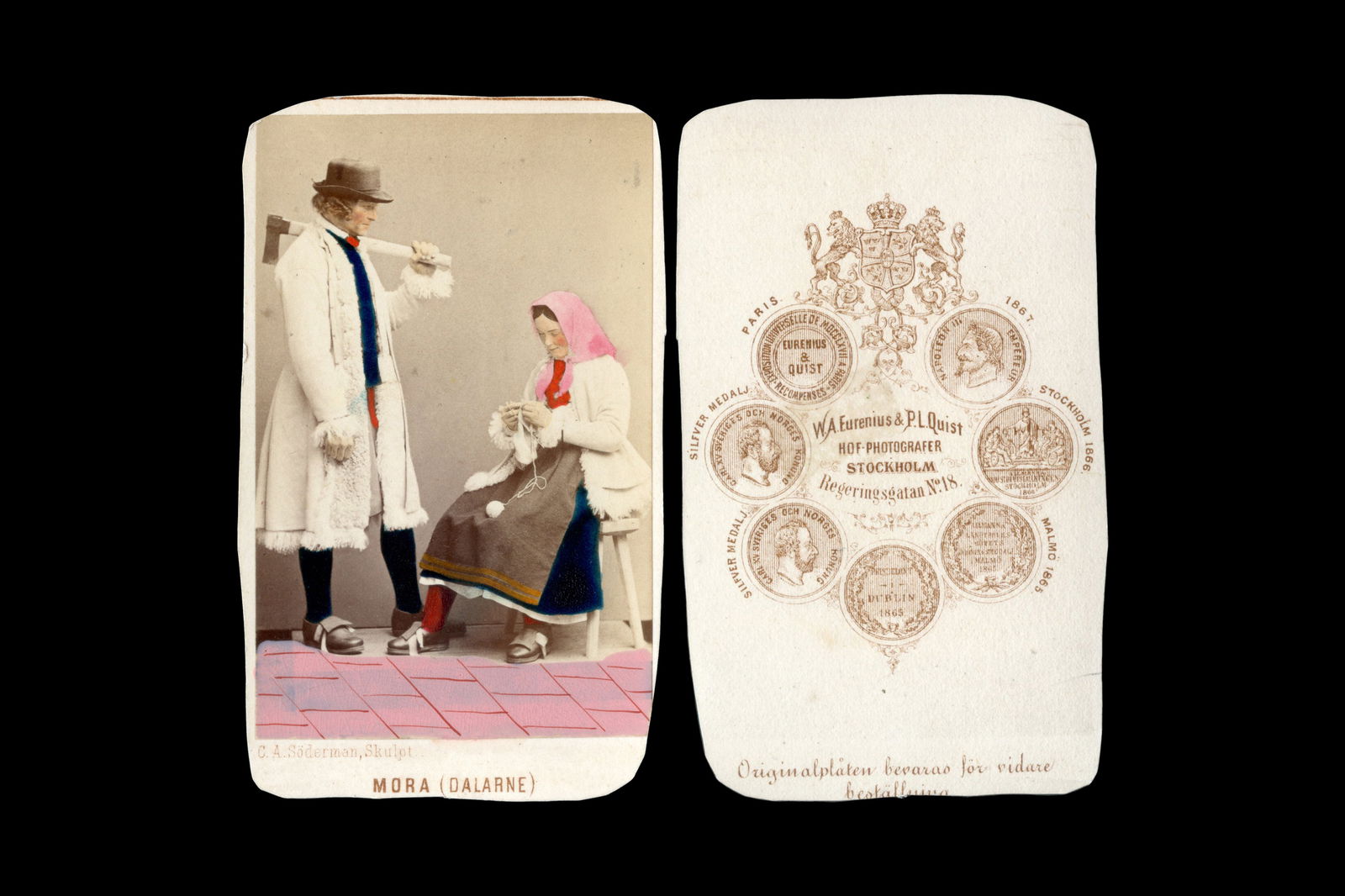 Antique 1870s Carte De Visite With A Couple In Traditional Swedish Folk Costumes From Mora Dalarne: Dimensions: 2.5 x 3.9 inches. All measurements are approximate. Sold Exactly As Pictured. Antique 1870s Carte De Visite With A Couple In Traditional Swedish Folk Costumes From Mora, Dalarna, Sweden, A