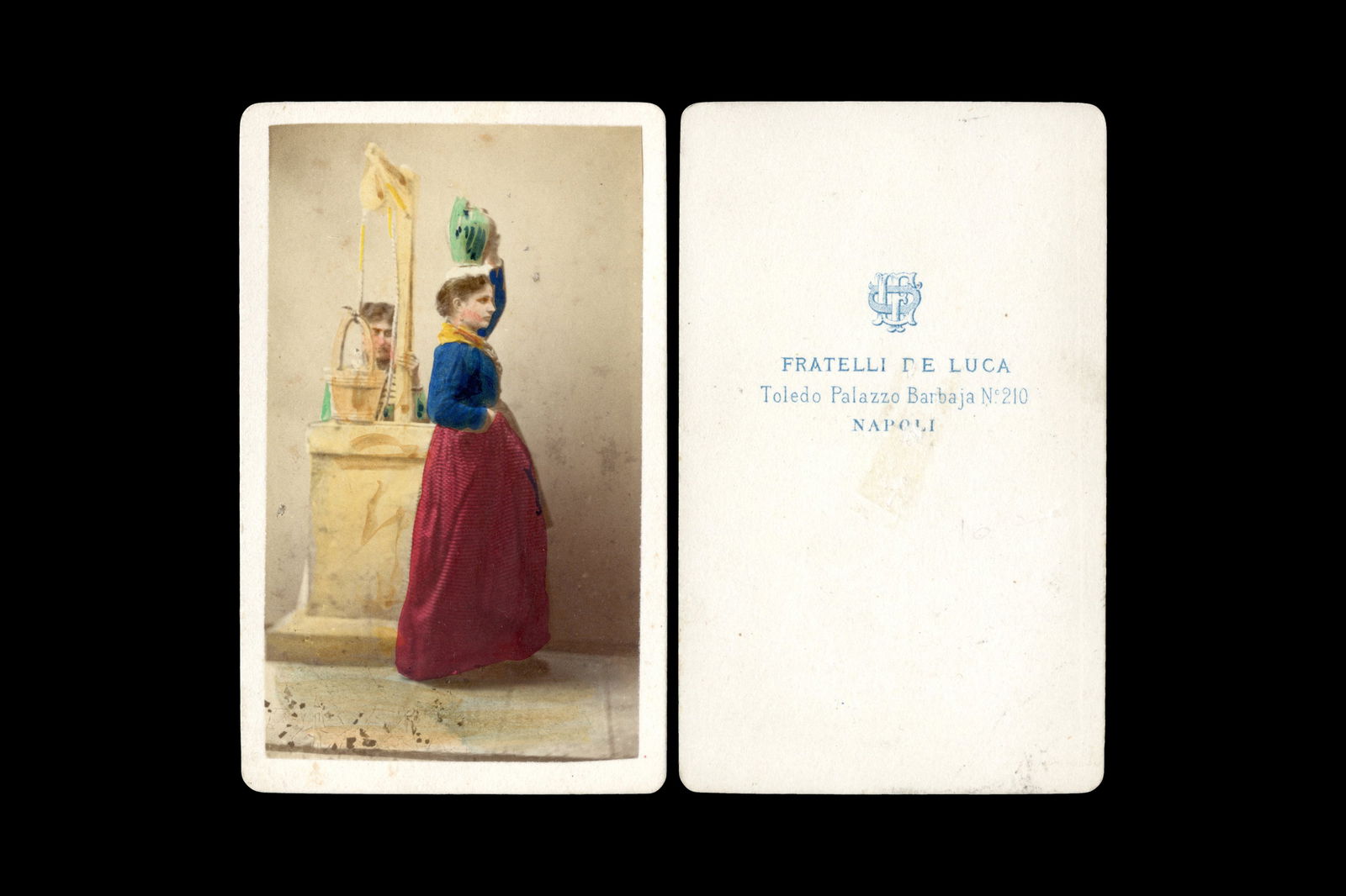 Naples Italy 1870s, Hand Colored Carte De Visite Photo, Water Lady In Folk Clothes, Fratelli De Luca: Dimensions: 2.5 x 3.9 inches. All measurements are approximate. Sold Exactly As Pictured. Antique 19th Century Photography Art, Naples Italy 1870s, A Hand Colored Carte De Visite With A Couple Of Wate