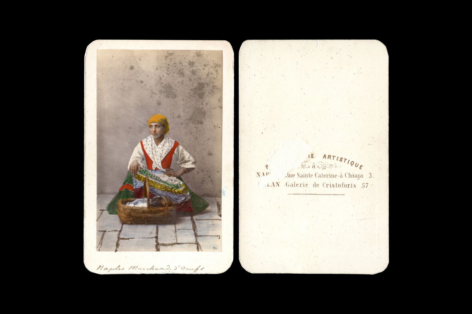 Italy 1870s, Hand Colored Carte De Visite, Eggs Female Street Vendor, Naples Folk Clothes By Amodio: Dimensions: 2.5 x 3.9 inches. All measurements are approximate. Sold Exactly As Pictured. Antique 19th Century Photography Art, Italy 1860s Or 1870s, A Hand Colored Carte De Visite With A Female Stree