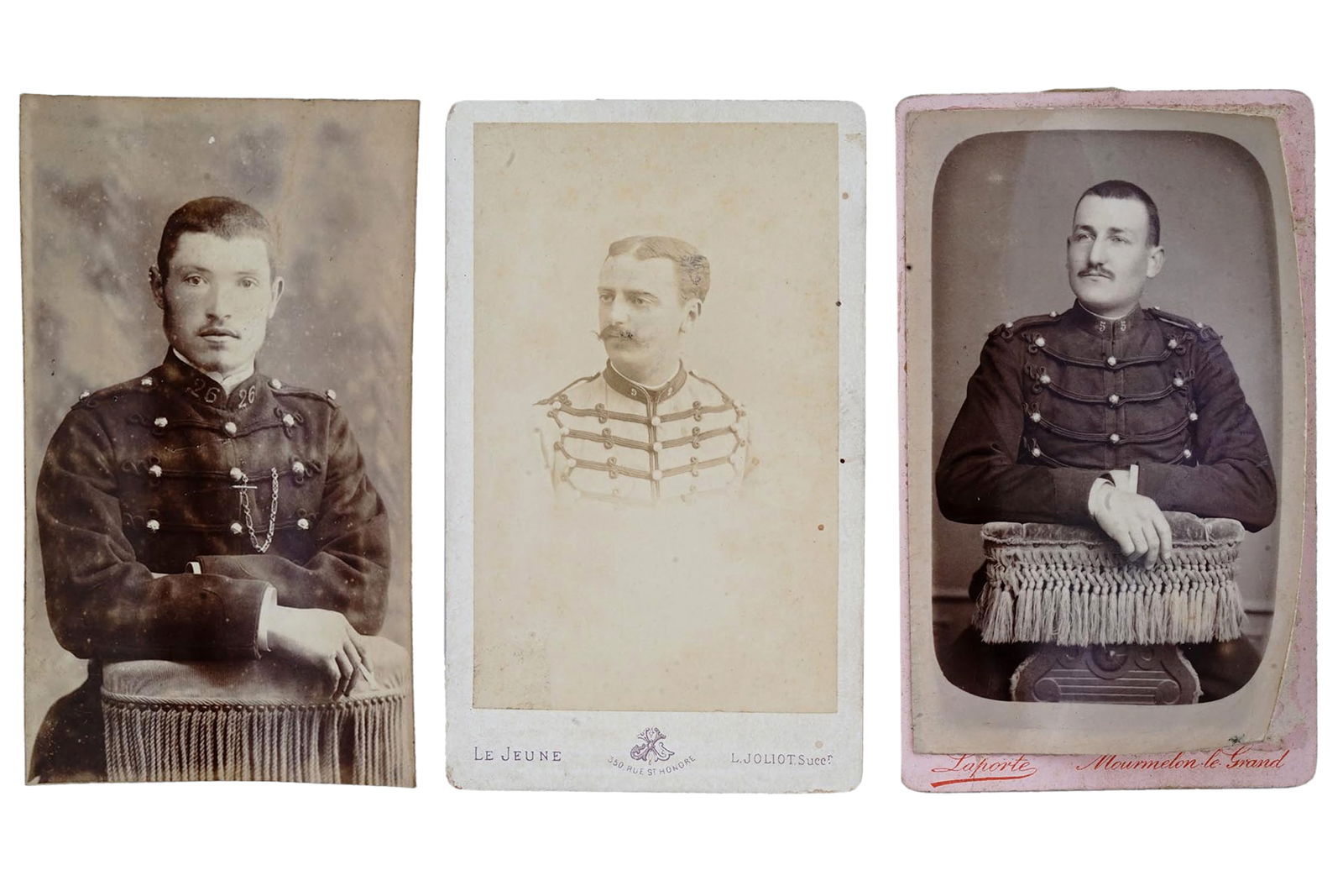 Antique 19th Century French Military Carte de Visite Photographs, Cabinet Portraits Of Young Hussars (1 of 8)