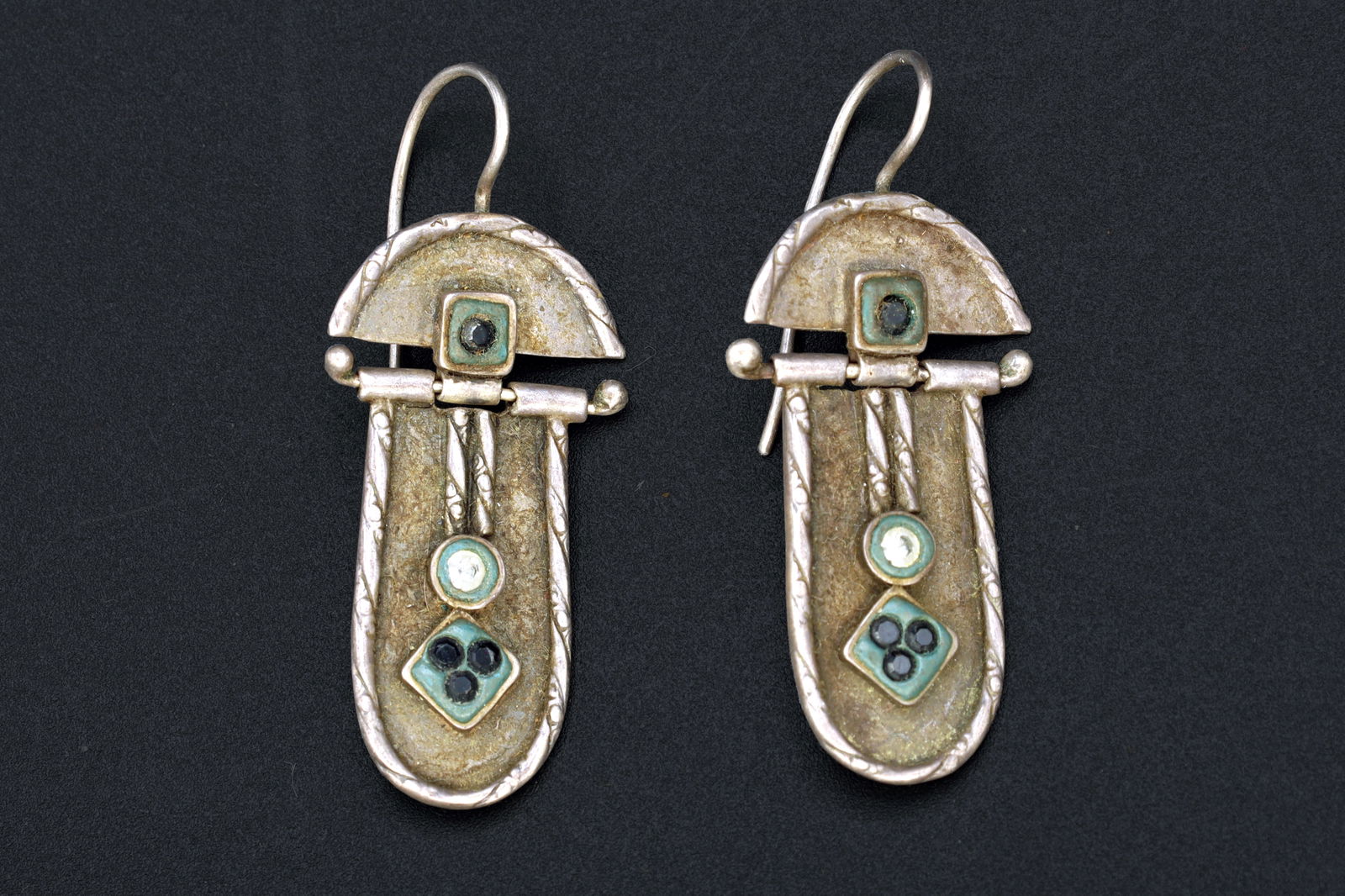 RARE Brutalist Dangle Earrings, 925 Sterling Silver And Sparkling Faceted Stones, Handmade Artisan (1 of 4)