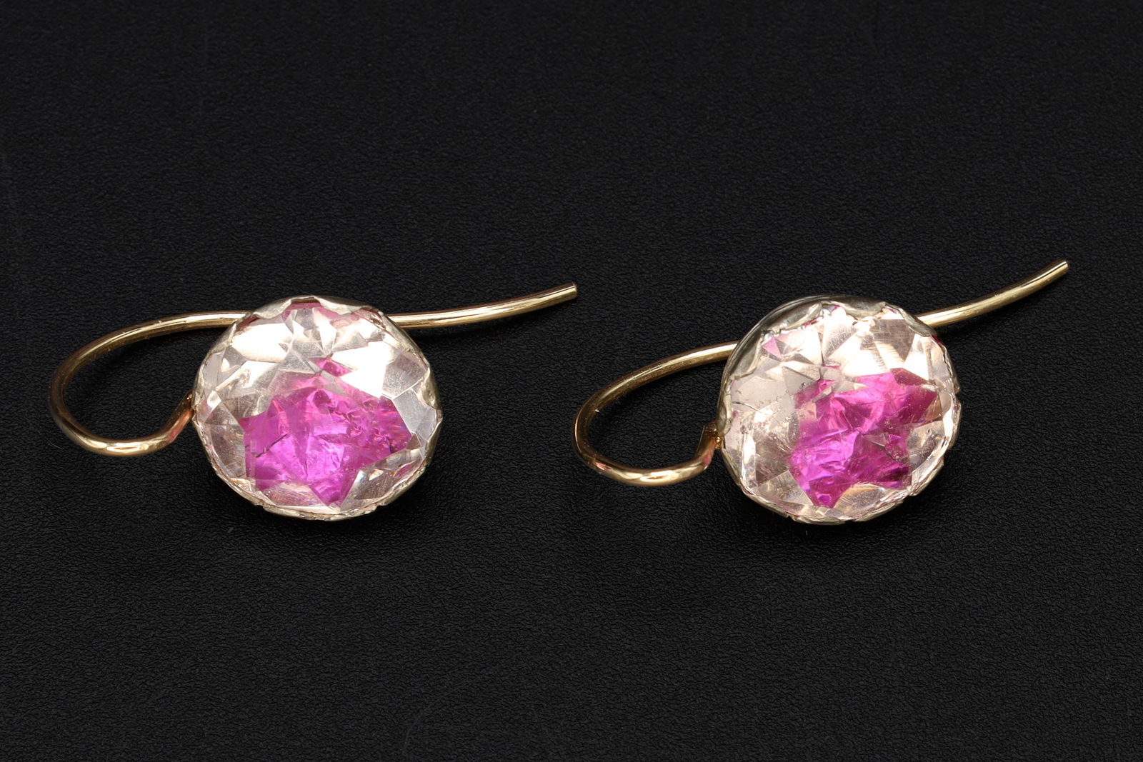 Georgian England Jewelry, Antique 1800s To 1820s Georgian Amethyst Paste Earrings On Fine Sterling: Dimensions, Diameter 12mm, Total Length Including Wires 28mm. Normal surface wear and aging. Sold As Pictured. Rare, In Great Condition, Georgian England Jewelry, Antique Circa 1800s To 1820s Georgian