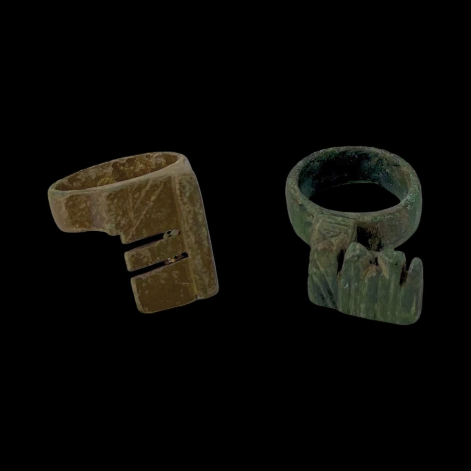 Roman Bronze Key Rings Group. Ancient House Hardware 1st Century AD. Antiquities And Collectibles: Roman Bronze Keys, 1st-3rd century AD, each a simple bronze band with a cast, notched key projecting from it. Size: Approximately 2.1 cm. Provenance: Ex private FL collection. // Disclaimer: Read The