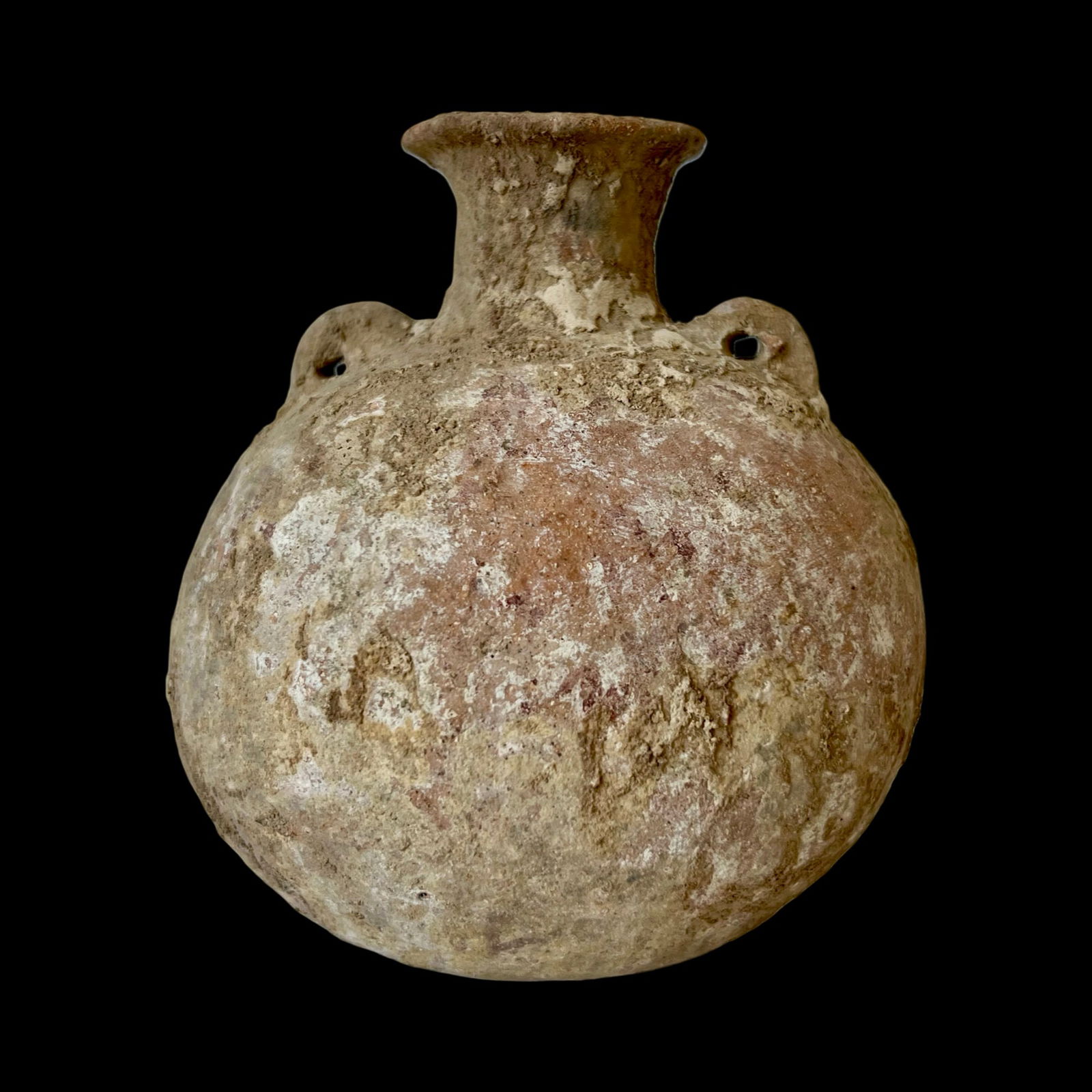 Ancient Bronze Age Canaanite Pottery Amphoriskos Ca 2500 BCE. Antiquities And Collectibles, History: Holy land Bronze Age Canaanite Pottery Amphoriskos, Circa 2500 BC To 2000 BCE. Round terracotta amphoriskos with fluted spout and two small twin handles on either side for suspension. Size: 13 cm x 12