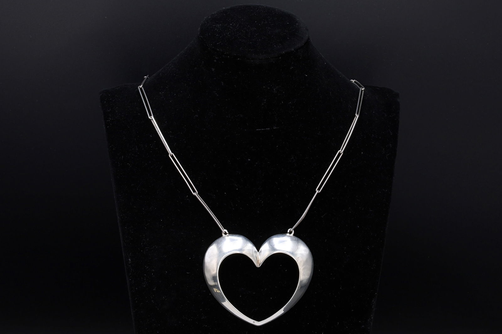 Bernhard Hertz Jewelry, Vintage Mid Century Modernist HEART Pendant Necklace With Handmade Chain: Dimensions, Pendant 2.85 x 2.5 inches, Wearable Chain Length 24 inches. All measurements Are Approximate. Surface Wear And Aging. Sold As Pictured. Bernhard Hertz Jewelry, Vintage Mid Century Modernis