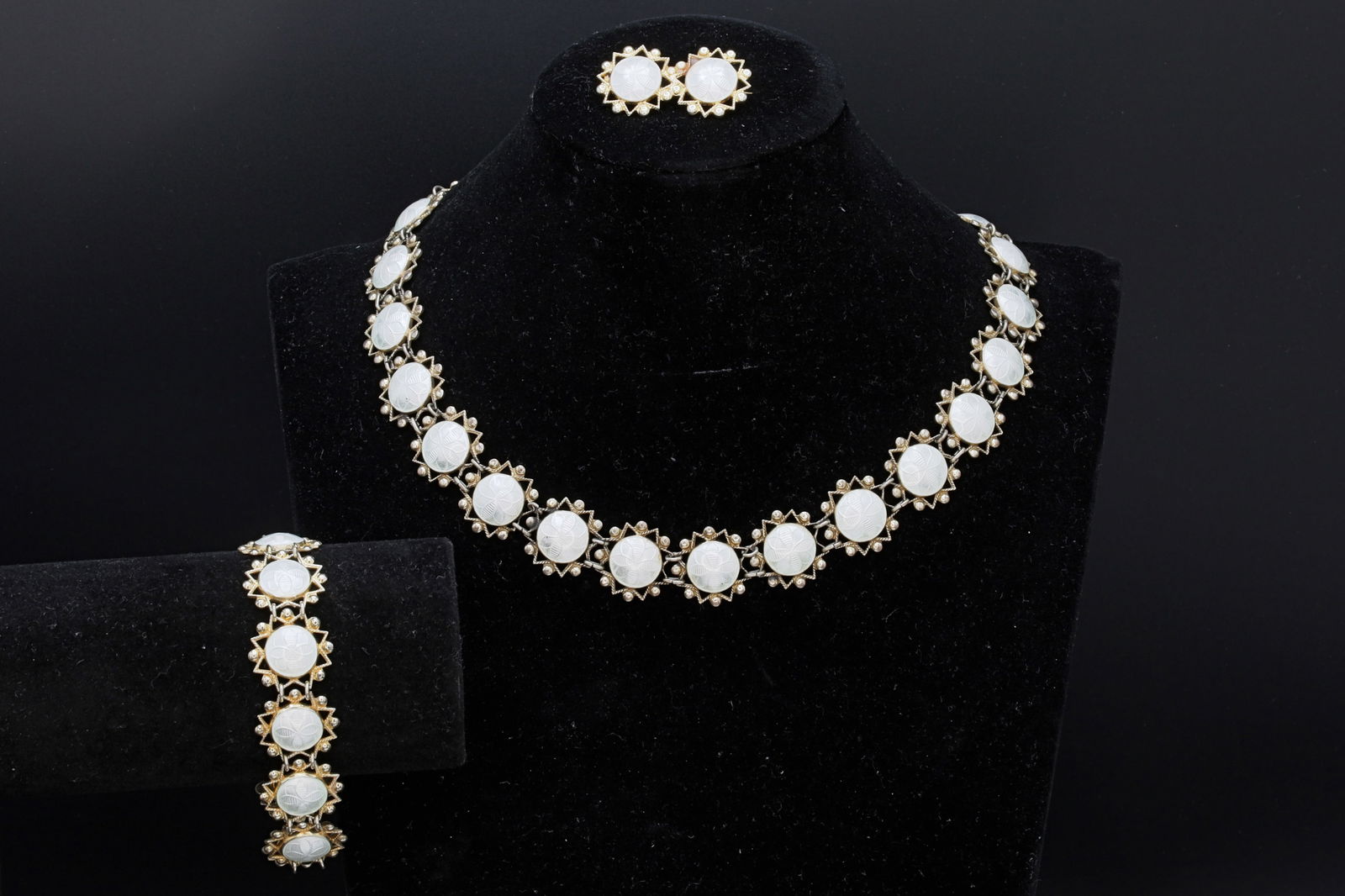 Arne Nordlie Norway, Vintage Modernist Jewelry Set, White Enamel And 925 Sterling Silver, Flowers: Dimensions, Necklace Length 16 inches, Brooch Length 1.35 inches, Bracelet Length 6.75 inches. All measurements are approximate. Sold as pictured. Normal Surface Wear And Aging. Arne Nordlie Norway, V