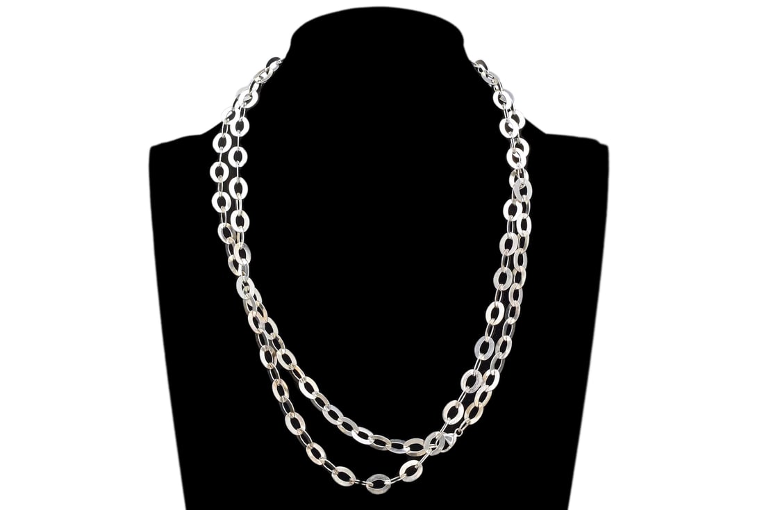 Vintage 1990s Sterling Silver Flat Rolo Chain Necklace, Fashion Jewelry Accessories, Oblongue Links (1 of 5)