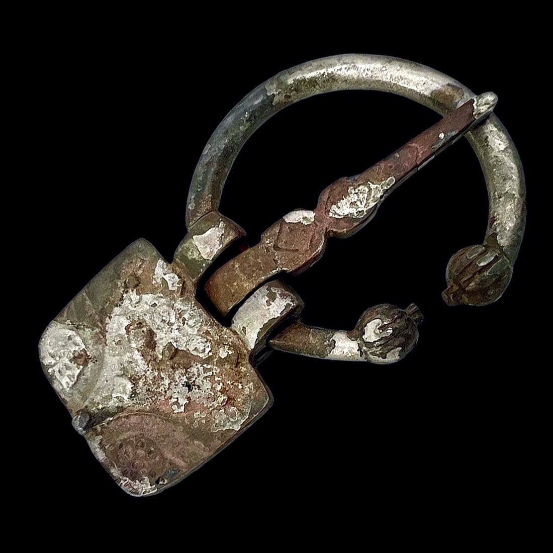 Ancient Byzantine Empire Belt Buckle, A 6th Century AD Silver Buckle, Antiquities And Collectibles: Byzantine Silver Buckle, Circa 6th century A.D. Comprising a rectangular plate and a kidney-shaped loop, a hooked tongue. Size: 10 cm x 6 cm. // Disclaimer: Read The Description And Watch Carefully Th