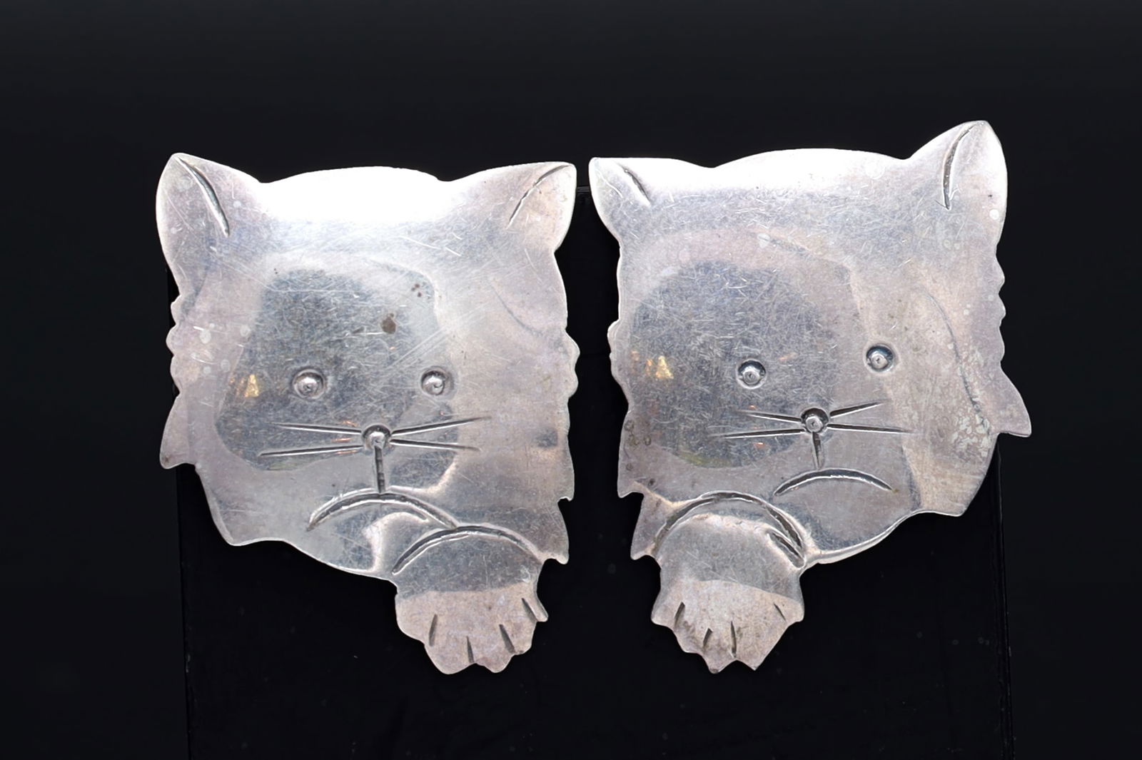 Vintage 1980s Kitten Stud Earrings, MC 925 Sterling Silver Hallmarks, American Large Studs, Fashion (1 of 3)