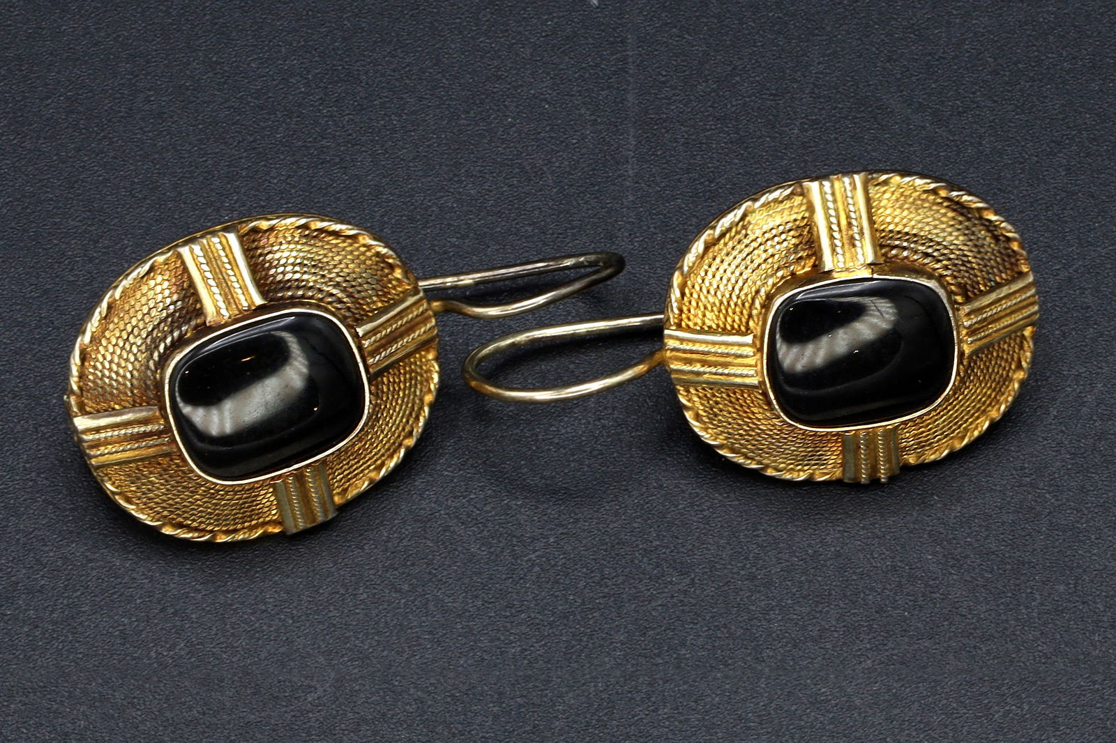 Art Deco Wire Drop Earrings, Gold Gilt And Black Onyx Earrings, Vermeil Over Sterling Silver (1 of 4)