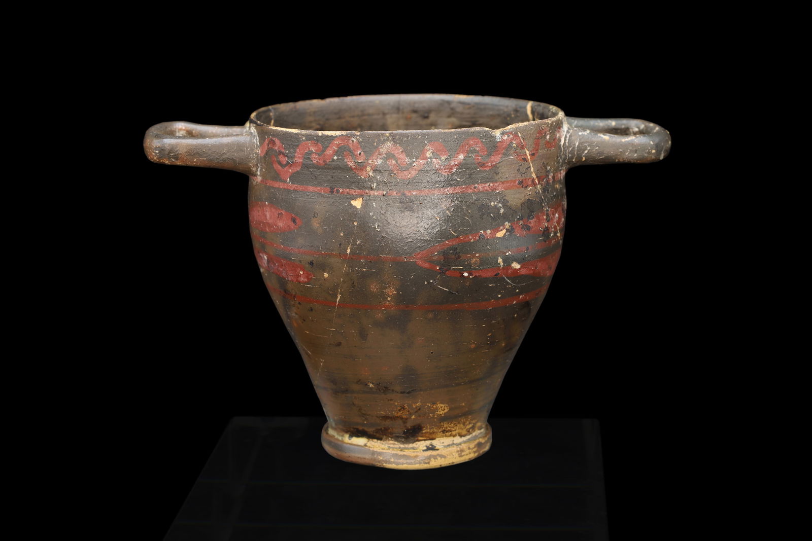 Circa 4th Century BC Magna Graecia Blackware Pottery Skyphos, Ancient Greek Ceramic Cup With Handles (1 of 6)