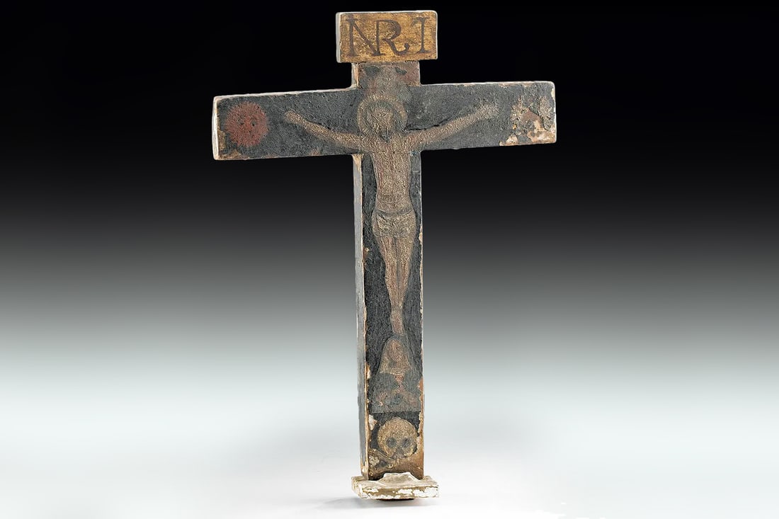 19th Century Catholic Standing Crucifixion, The Holy Cross Of Souls, Cruz De Las Animas, Paintings (1 of 7)