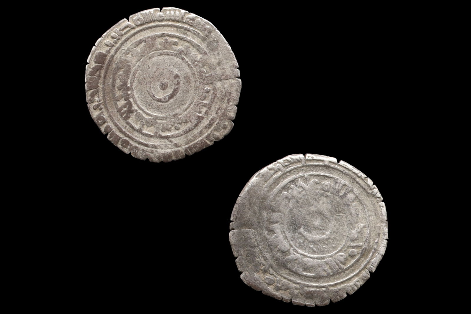 Medieval Egypt, Fatimids, al-Aziz Billeh, Fractional Value Of Half Dirham, Islamic Silver Coin: Dimensions, Diameter 13mm. Weight 1.4 grams. All measurements are approximate. Sold as pictured. // Medieval Egypt, Fatimids, al-Aziz Billeh, Fractional Face Value Of Half Dirham, Silver Coin With Ara