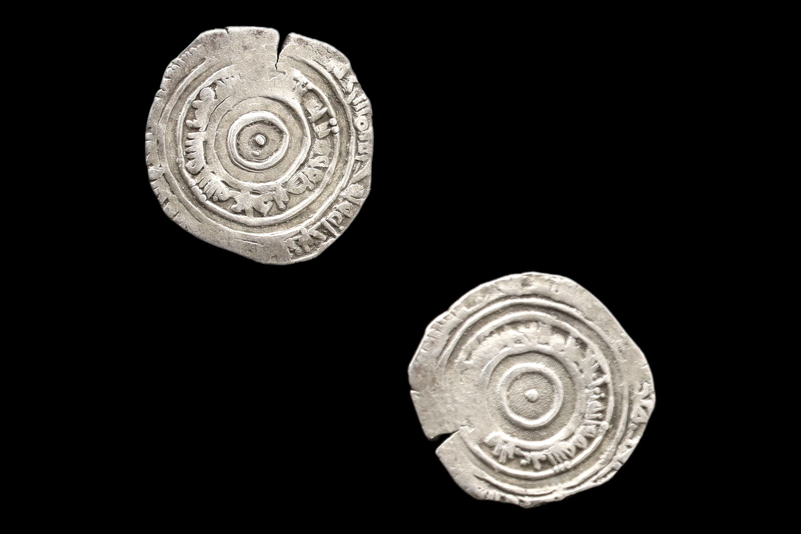 Medieval Egypt, Fatimids, al-Aziz Billeh, Fractional Value Of Half Dirham, Islamic Silver Coin Dinar: Dimensions, Diameter 19 mm. Weight 1.38 grams. All measurements are approximate. Sold as pictured. // Medieval Egypt, Fatimids, al-Aziz Billeh, Fractional Face Value Of Half Dirham, Silver Coin With A