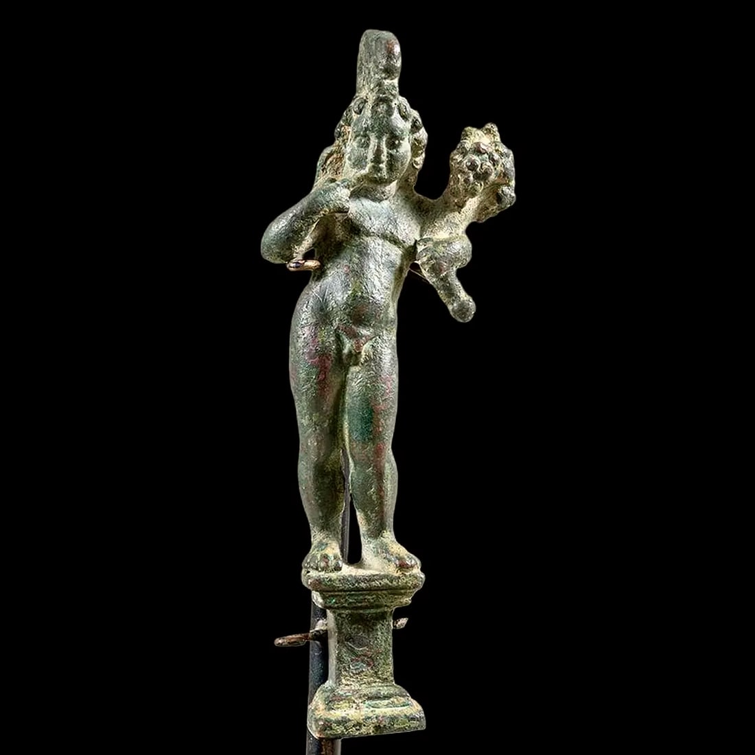 Romano-Egyptian Bronze Figure Of Childs God Harpocrates. Antiquities And Collectibles, History: Ancient 1st Century BCE Romano-Egyptian bronze figure of Harpocrates, The child god depicted nude, standing in a languid pose with his weight on his right leg, the left bent at the knee, the left arm