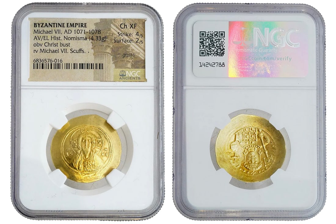 AV Solidus Gold Coin Ch XF, NGC Ancients, Emperor Michael VII 1071 To 1078 AD, Byzantium Histamenon (1 of 3)