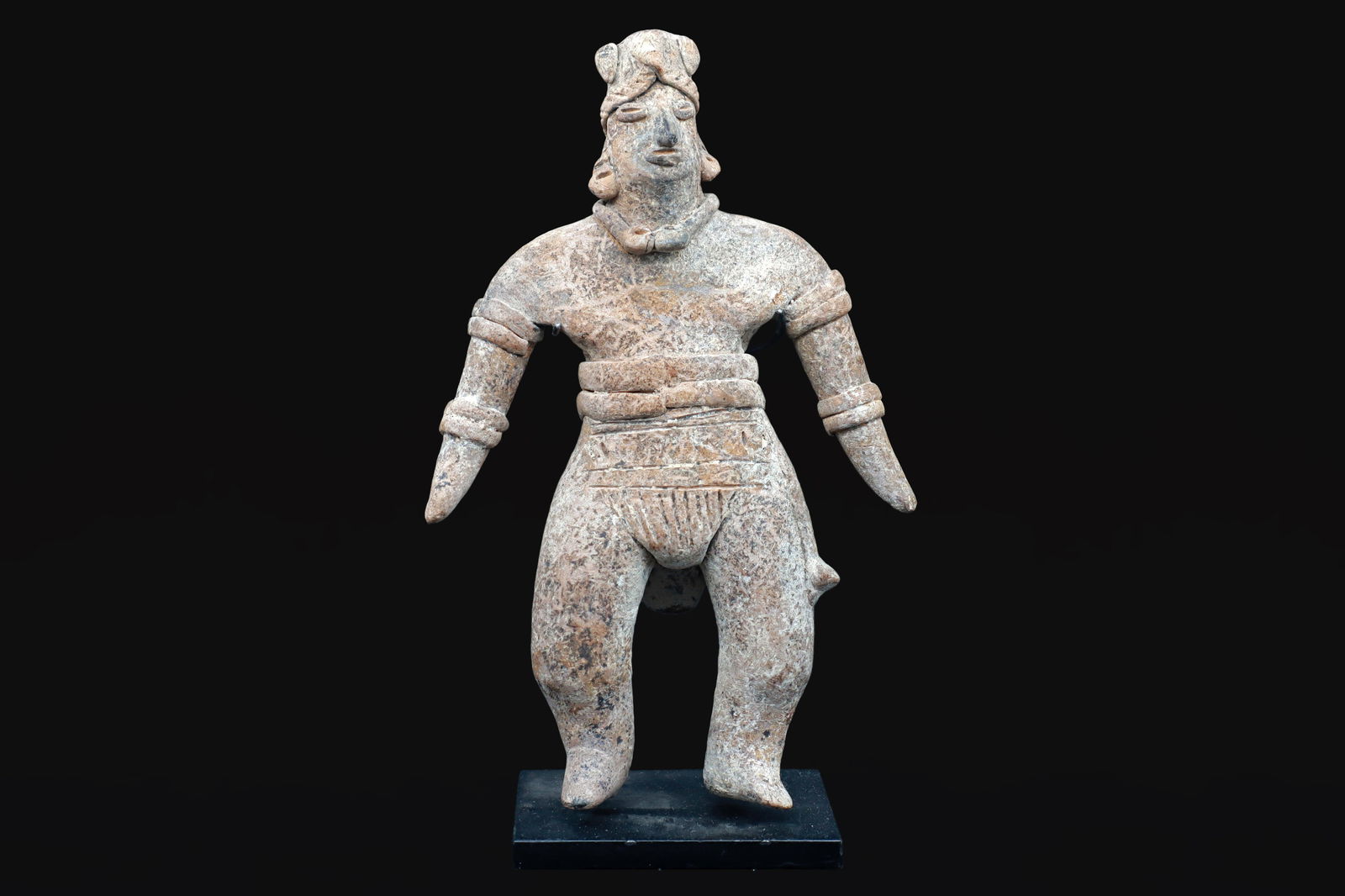 Ancient Pre Columbian Colima Pottery Standing Female Figure, Full Body Idol Dated As ca 200 AD: Ancient Pre Columbian Colima Pottery Standing Female Figure, Full Body Idol Dated As Between 100BC To 250AD, Western Mexico, Mesoamerica Art. Flat Construction With Incisions And Some Residual