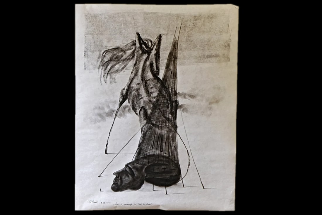 The Tower Of Babel, A 2003 Charcoal Drawing On Paper, Contemporary Cuban Art, Conrado Maleta: Dimensions, 27 x 21 inches. All measurements are approximate. Surface Wear And Aging, Folding Marks, Some Edge Wear. Sold As Pictured. Tittle: This Is How Babel's Tower Was Built Up. Santiago de Cuba,